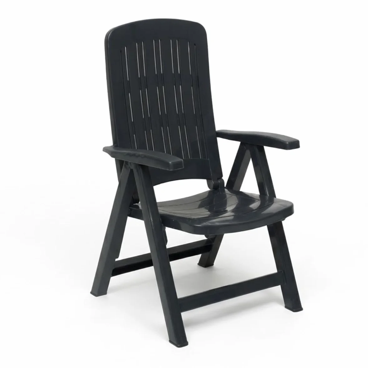 Tomaino Sdraio da giardino pieghevole in plastica - Poltrona per esterno, casa, campeggio reclinabile - 5 posizioni- Con braccioli (Nero)