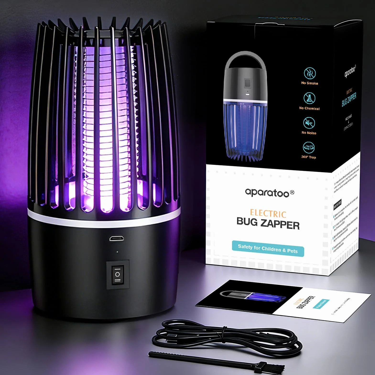 Lampada Antizanzare Elettrica UV 365nm, Ammazza Zanzare Elettrico 4000mAh, Zanzariera Elettrica da Interno ed Esterno, Lampada Antizanzare da Esterno e Interno, Anti Zanzare Silenzioso