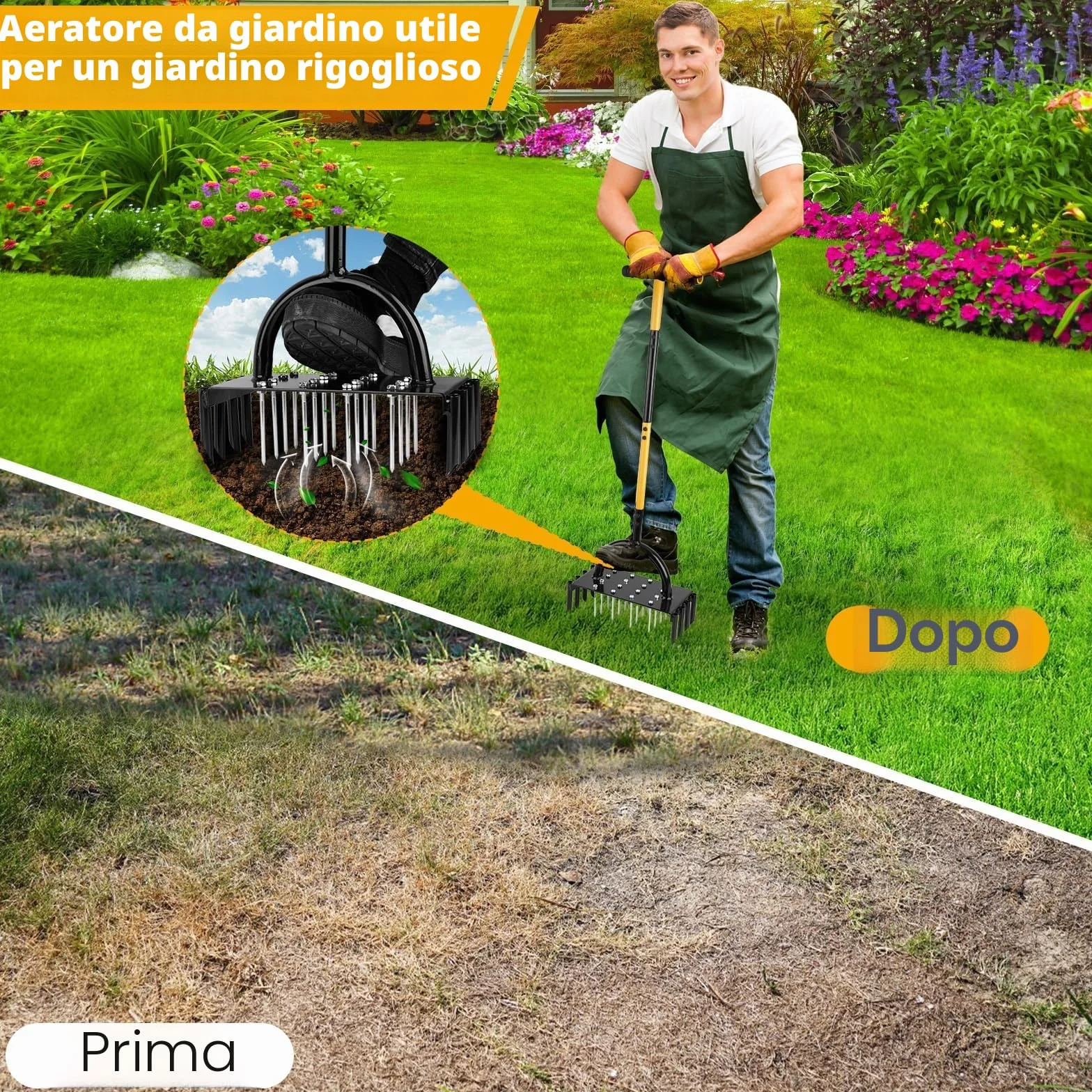 Arieggiatore per Prato,Seminatrice Prato Manuale da 96 cm,Rullo per Prato In Acciaio Al Carbonio per Patio, Terreno,Aeratore Prato Ripristina la Salute Del Prato(24 Consigli)