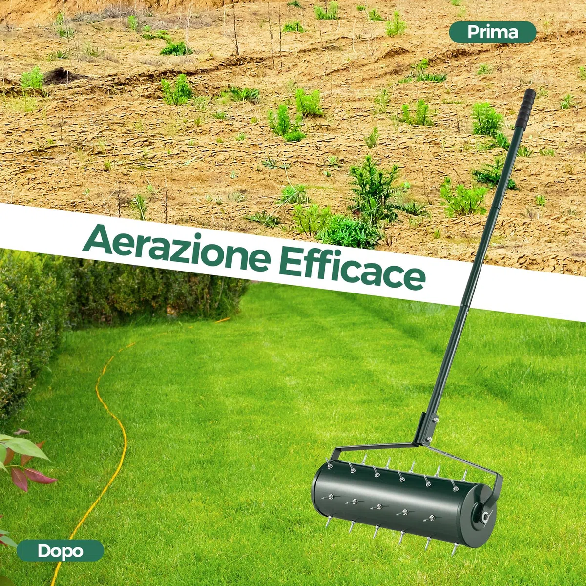COSTWAY Arieggiatore Giardino 53 CM, Arieggiatore da Prato Manico Rimovibile Punte Terreno, Manuale