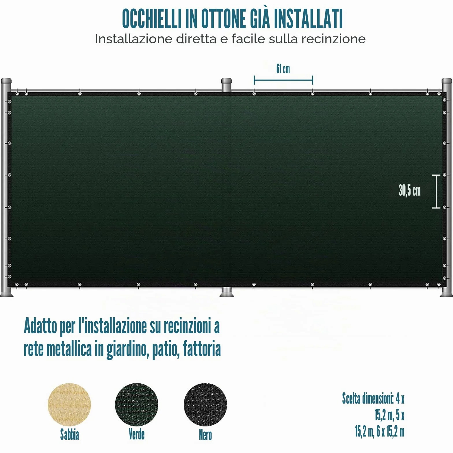 UIRWAY Telo Ombreggiante Sabbia 1,22m x 15,24m Rete Ombreggiante Occhiellato Protezione 90% Blocco Privacy Servizio Pesante HDPE 170g/m² Frangivista per Recinzione Giardino Terrazzo (Verde)