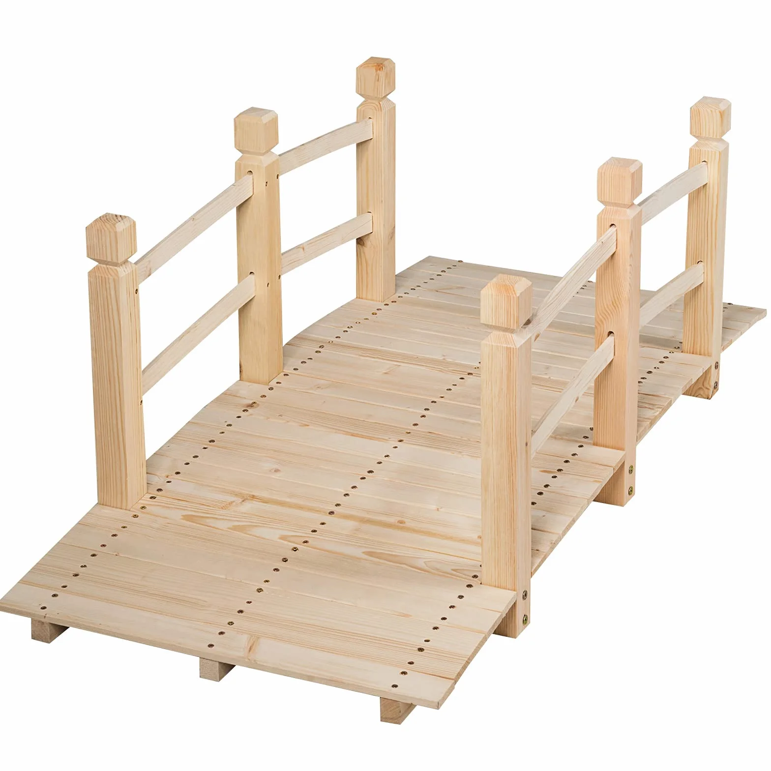 GYMAX Ponte da Giardino in Legno Lungo 150cm，Ponte Paesaggio Antico, Decorazione per Esterno (Naturale)
