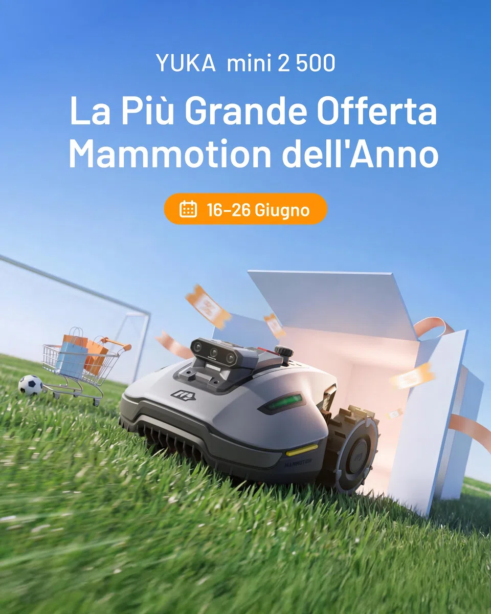 MAMMOTION YUKA mini 2 500 Robot Tagliaerba senza Filo Perimetrale, Nessuna Perdita di Segnale, Senza RTK, Visione AI Tri-Cam, DropMow, Mappatura Auto Multi-zona