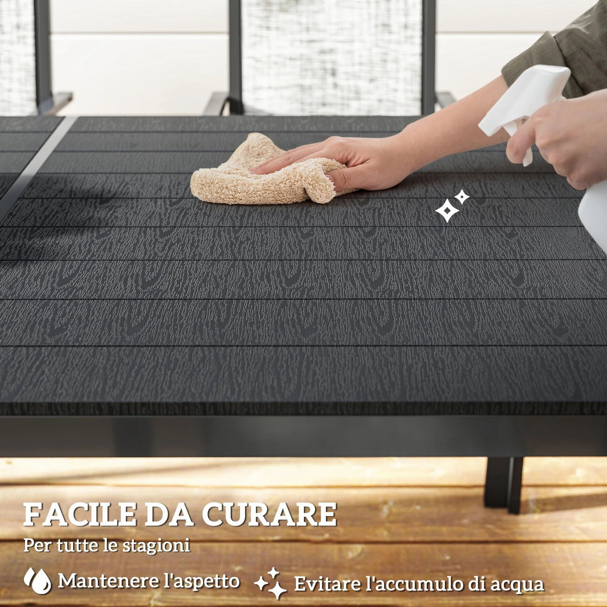 Outsunny Set Tavolo da Giardino 7 Pezzi, Pranzo con Sedie Impilabili, Acciaio Texteline Grigio Nero