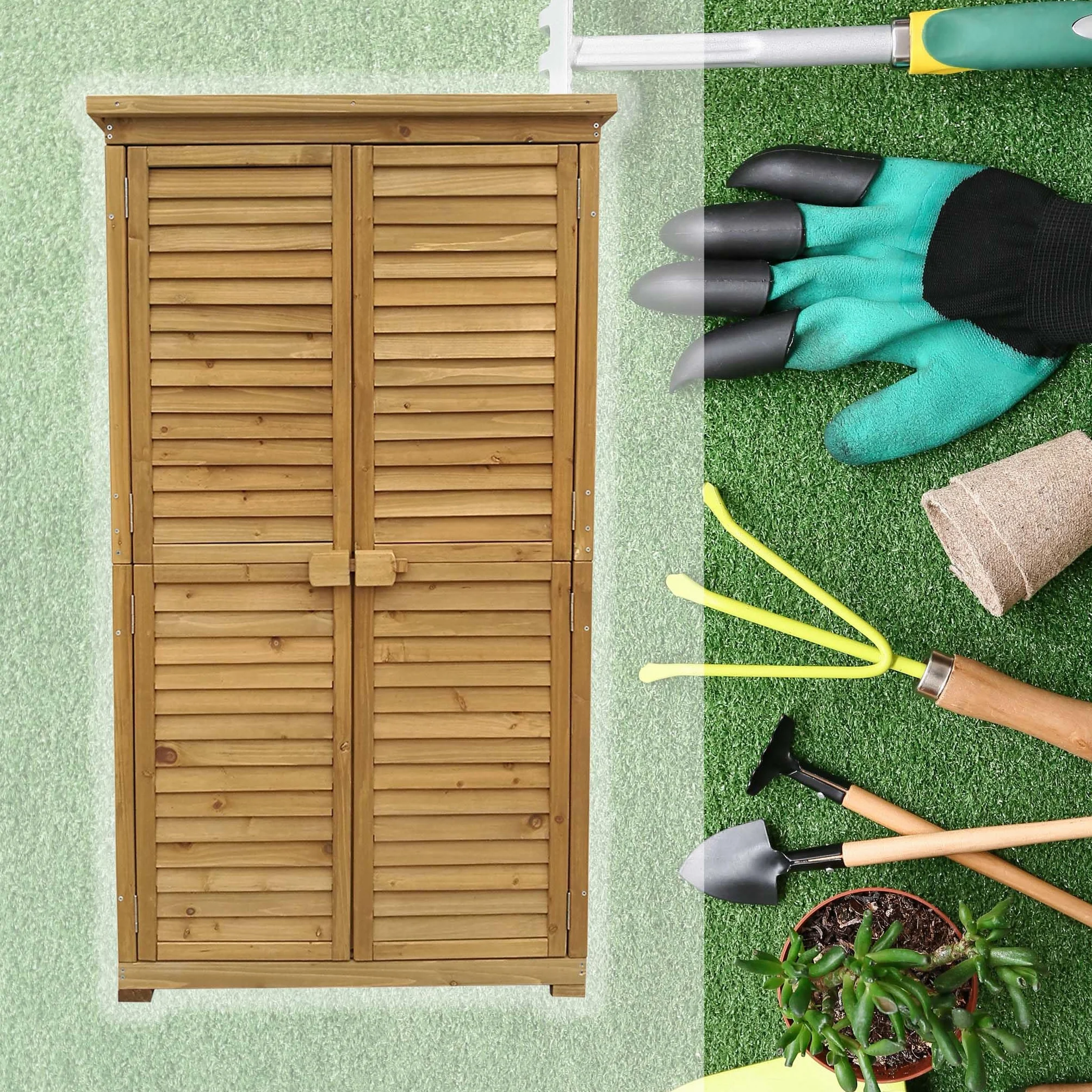 Wiltec Armadio da giardino con ante battenti a persiana 870x465x1600 mm legno di abete con tetto in bitume