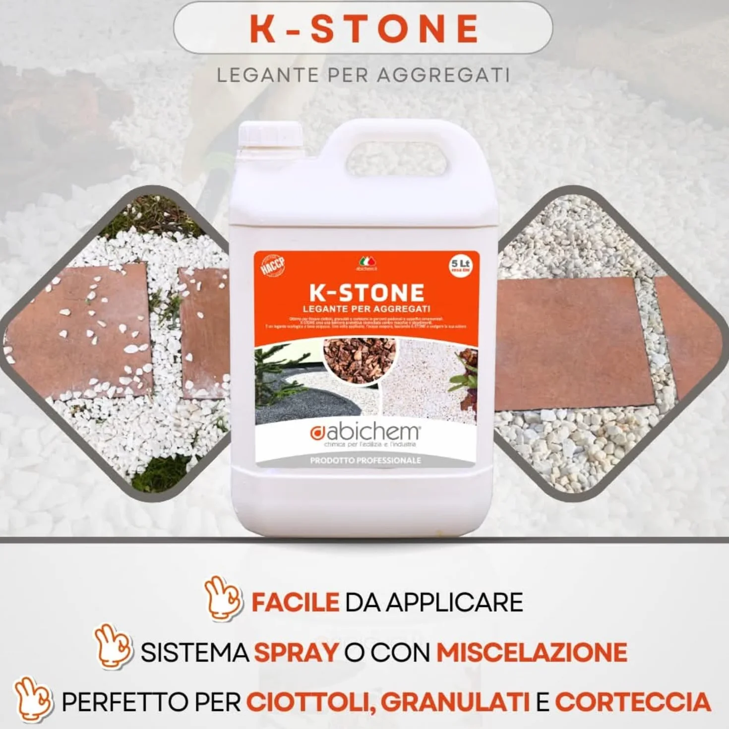 Legante per Ghiaia da Esterno da 5 Litri – Stabilizzatore che Incolla e Fissa Sassi Bianchi da Giardino, Ciottoli, Pietre, Corteccia per Pacciamatura – Resina Bianca Pronta all’Uso