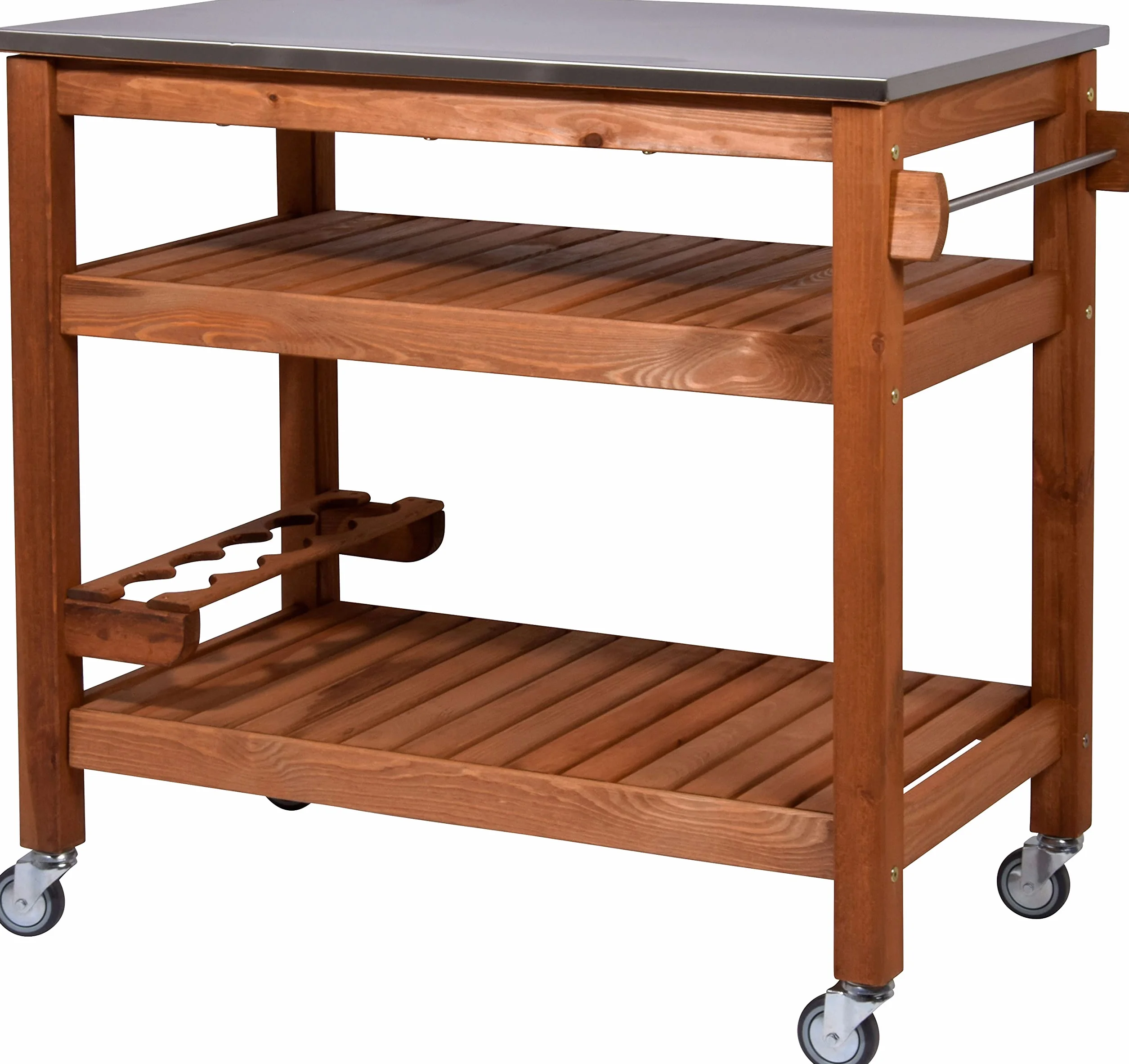 dobar® 35540FSCe Tavolo multifunzione con carrello arrotolabile legno massiccio piastra acciaio inox 94x58x90 cm Marrone