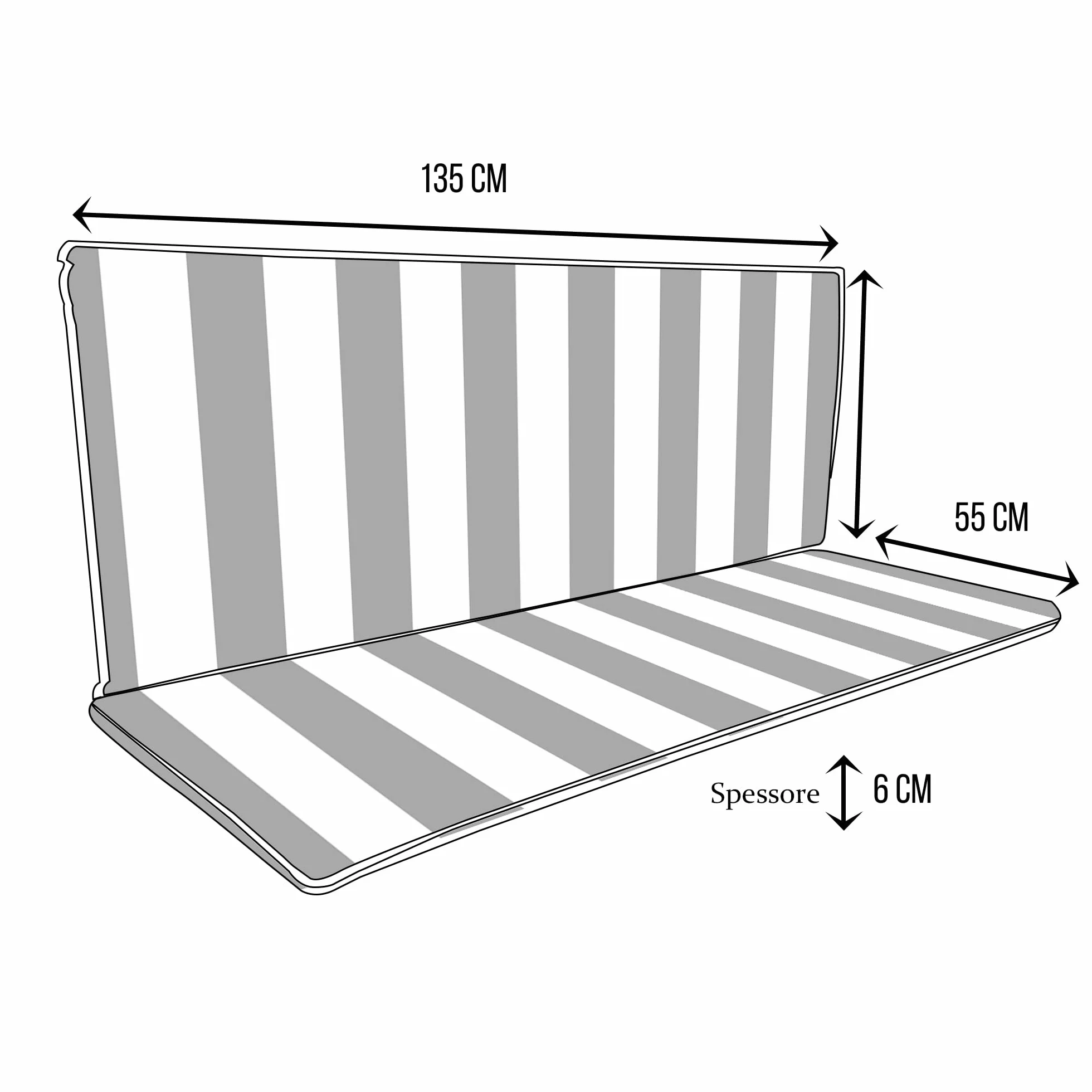 Il Tuo Artigiano Design Cuscino Fasciato per Dondolo da Giardino 2-3-4 Posti - Made in Italy (Bianco E Verde)