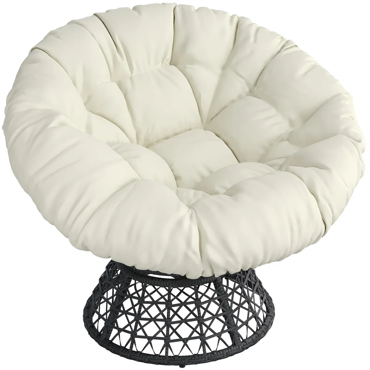 Yaheetech Poltrona da Giardino Girevole 360° Rattan Sedia Dondolo Rotonda Papasan Cuscino Diametro 120 cm Nero/Beige