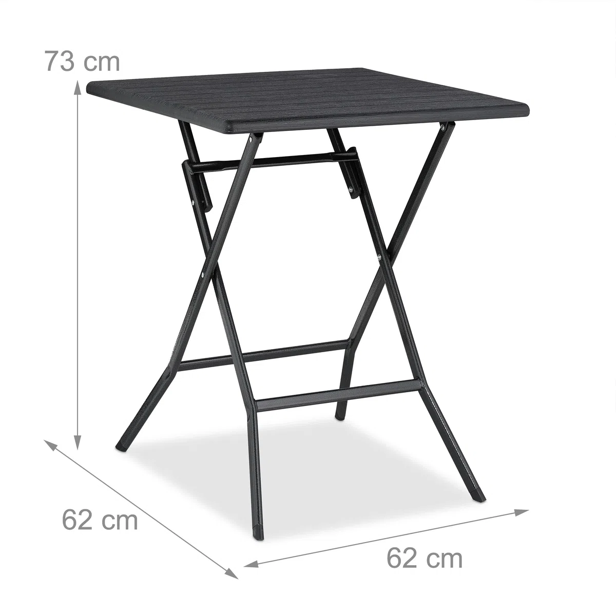 Relaxdays Tavolo Pieghevole da Giardino 73x62x62 cm Nero Effetto Legno