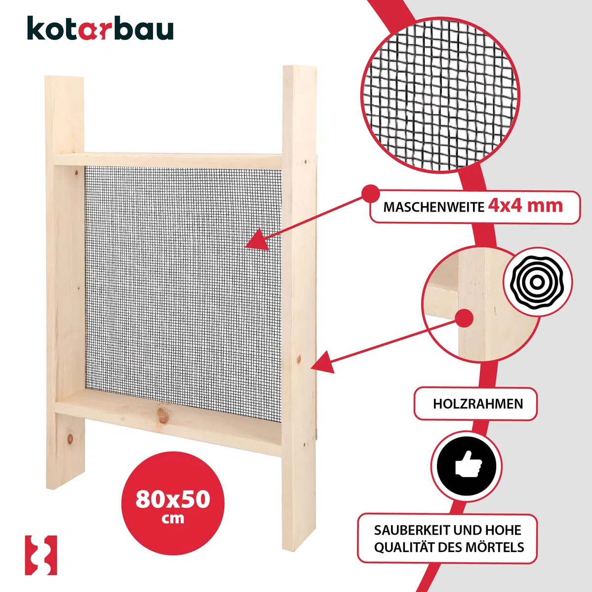 KOTARBAU Setaccio da Giardino 4x4 mm Acciaio Legno 80x50 cm per Terra Compost