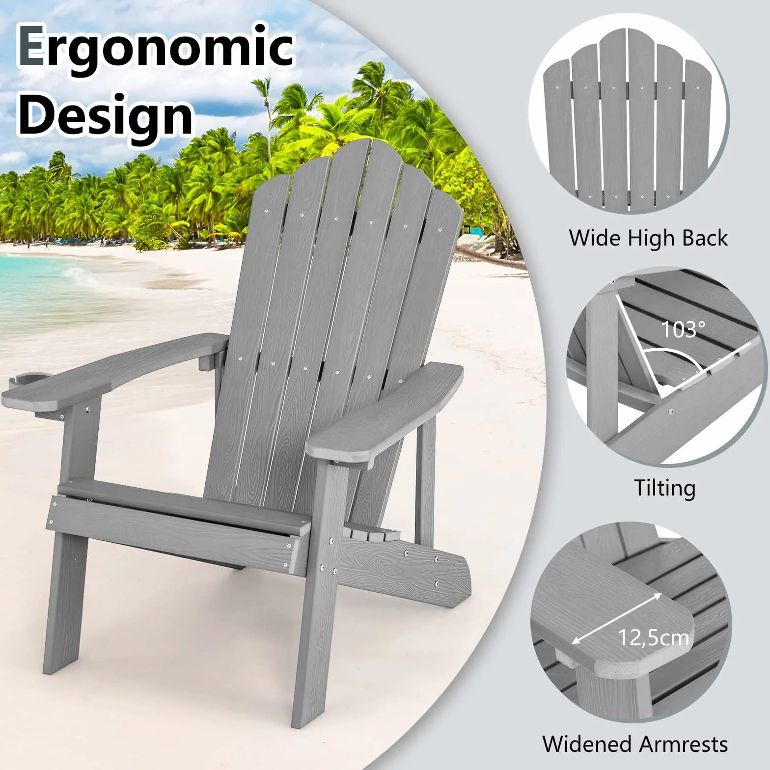 GIANTEX Poltrona Adirondack in Legno, Grande Sedia Lounge per Patio con Portabicchieri Integrato, Struttura Resistente alle Intemperie, Modello da Esterno per Giardino e Terrazzo, 85 x 77 x 94 cm