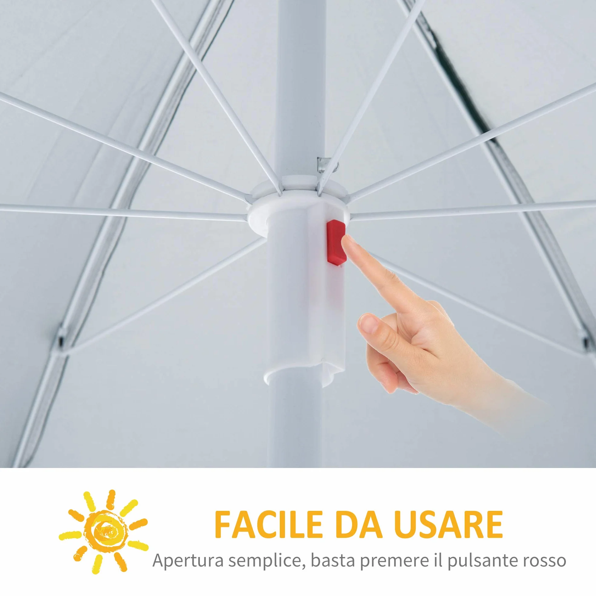 Outsunny Ombrellone da Spiaggia Ø2.2x2.2 m con Tendina Laterale, Sacchi per Sabbia e Picchetti