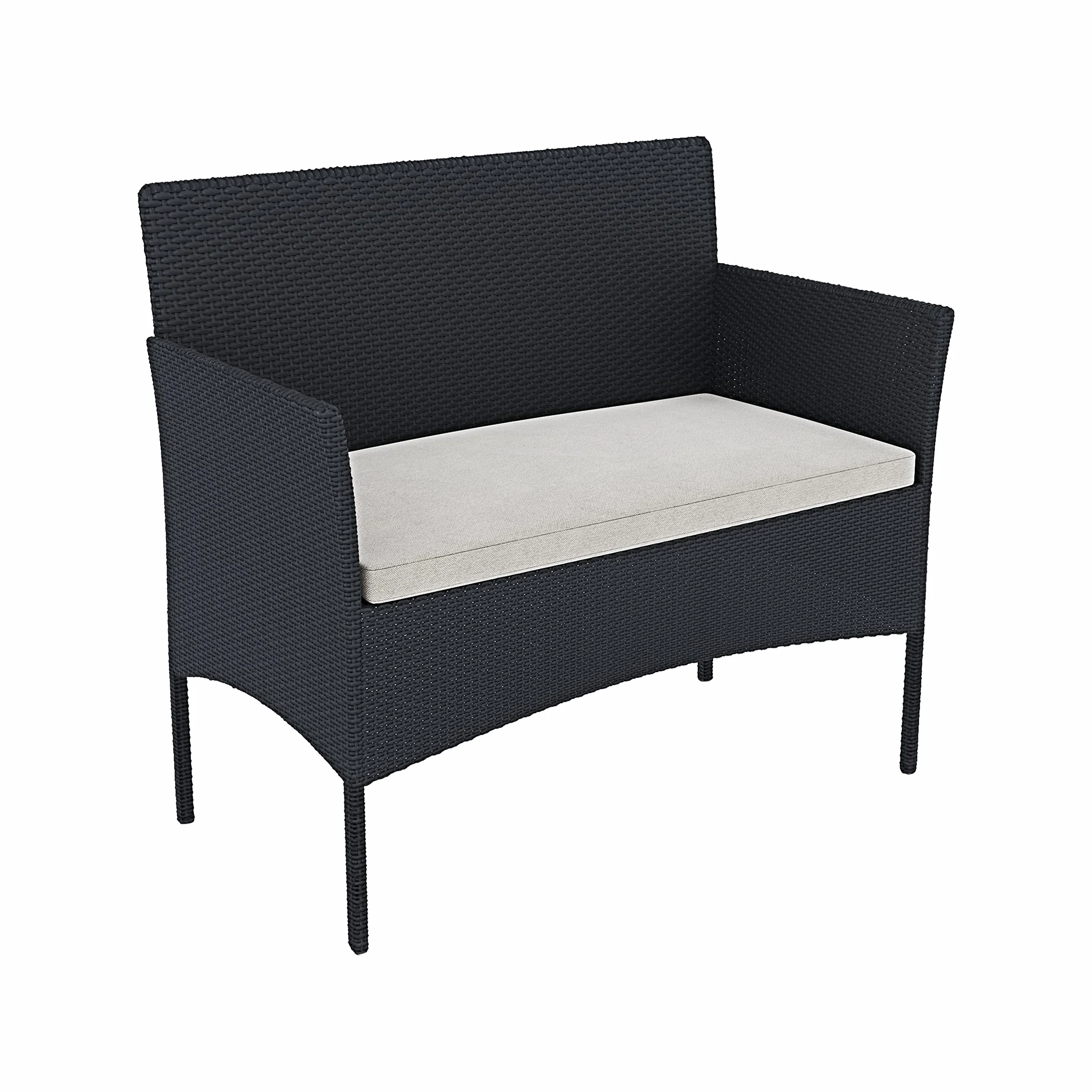 Arreditaly Set Di Mobili da Giardino in Rattan 4 Posti con Tavolino Vetro Cuscini Sfoderabili (Black)