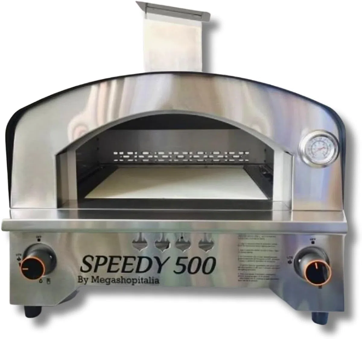 Forno per Pizza a Gas Speedy500 Acciaio Inox Doppio Bruciatore 500°C Pietra Refrattaria