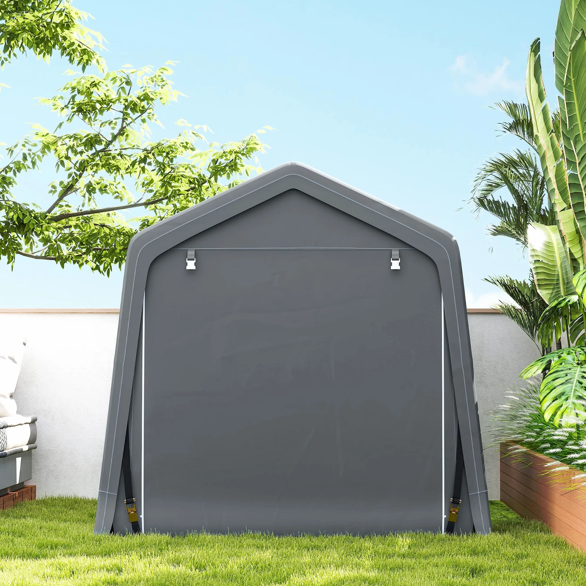 Outsunny Garage Moto per Esterno 2.4x2m, Tenda in Metallo e Tessuto PE, Grigio Scuro