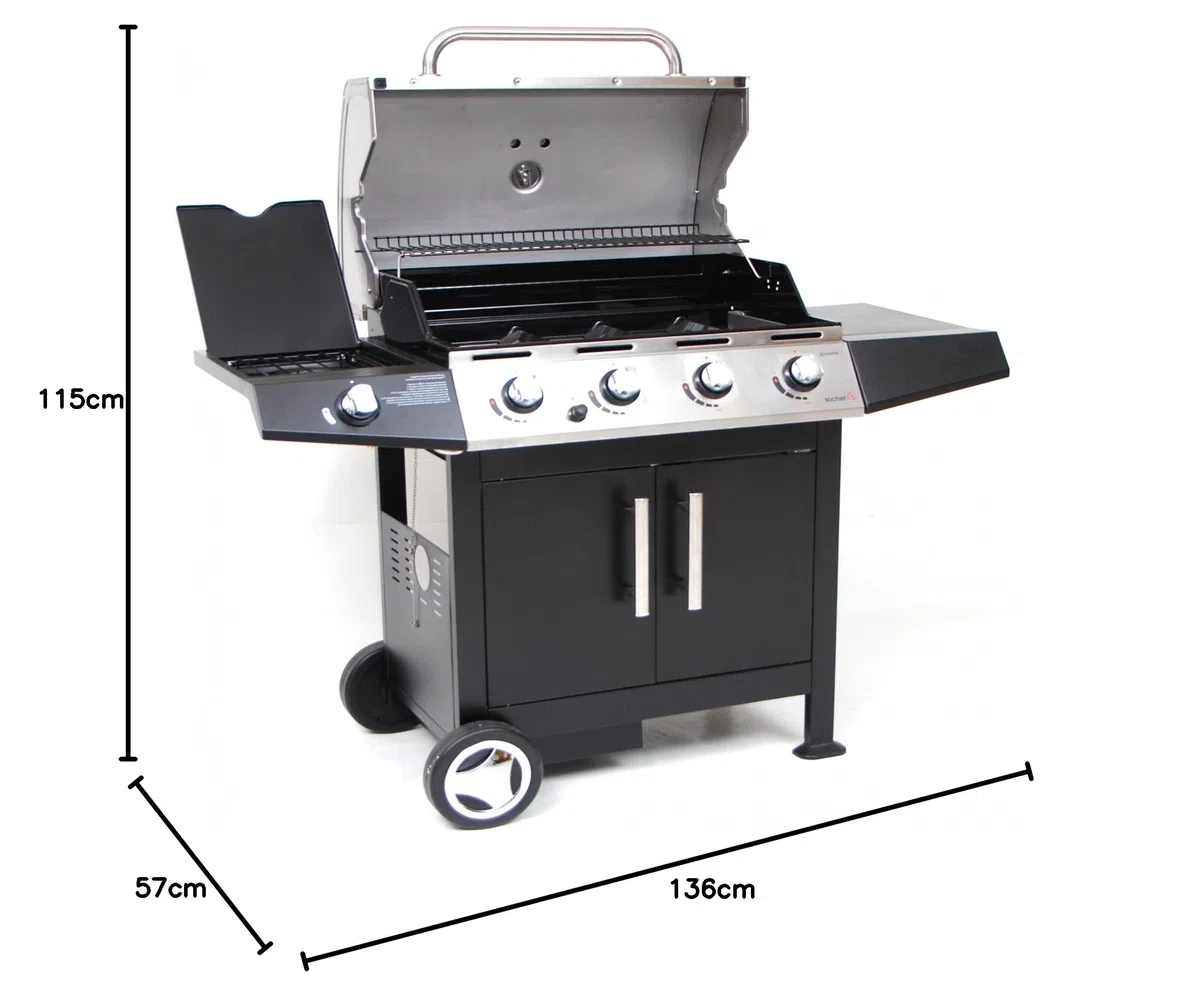 Sochef Golosone 4 Barbecue, Nero/Acciaio, 57x136x115 cm