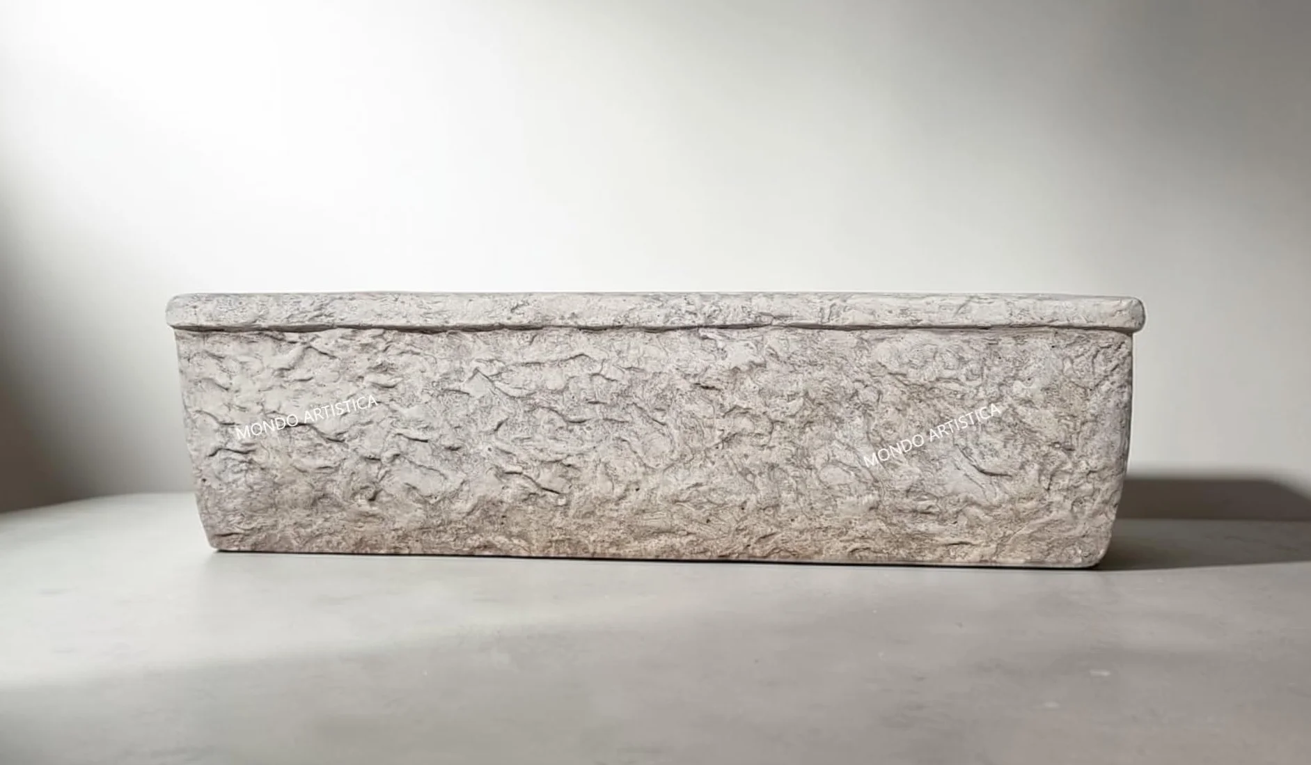 Lavandino Da Esterno, Lavabo Per Giardino, Pilozzo Con Vasca E Gocciolatoio, Fontana Altezza 22 cm, Larghezza 80x40 Cm, In Cemento Bianco E Polvere Di Marmo, Colore Sfumato Grigio, Mondo artistica