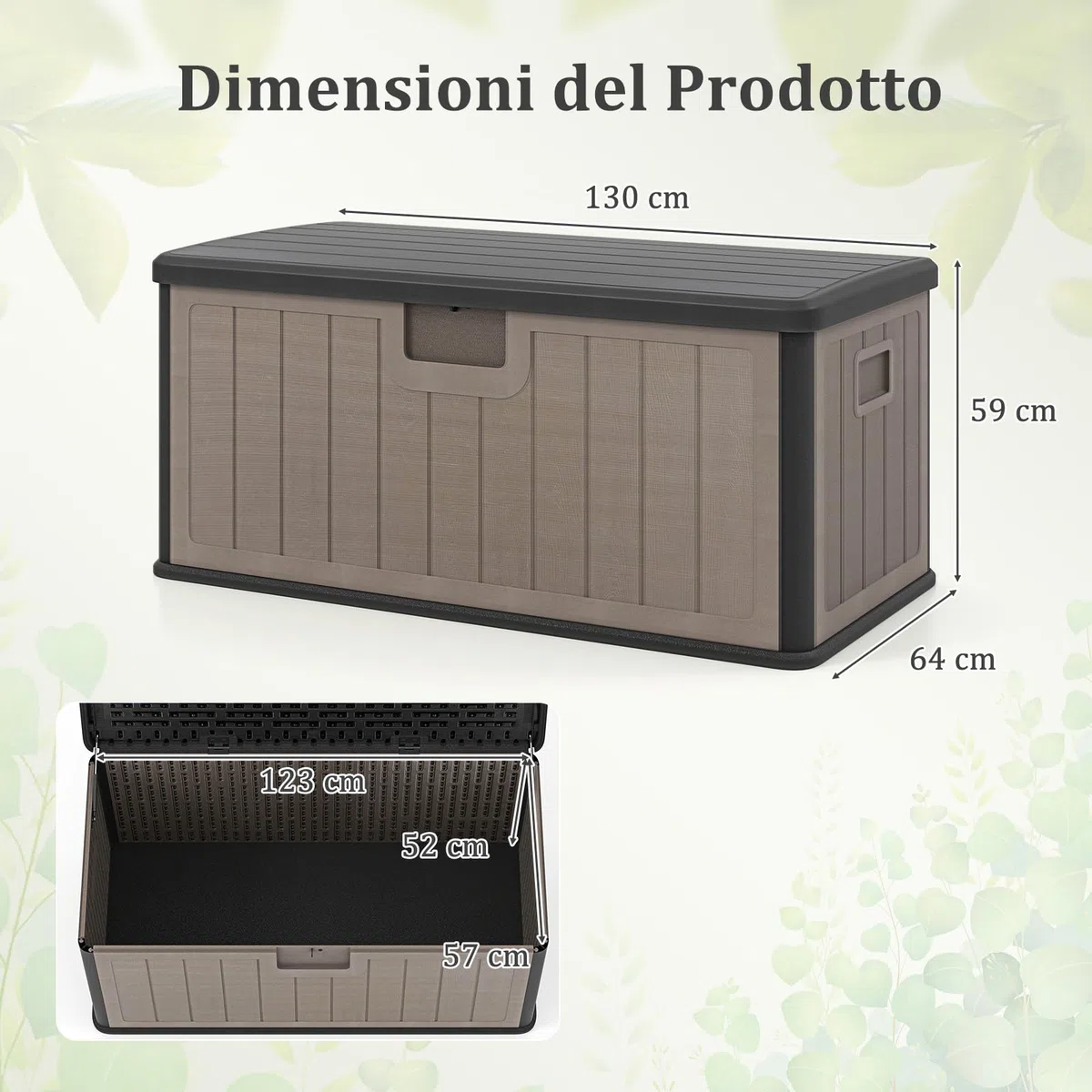 RELAX4LIFE Cassapanca Contenitore da Esterno cper Esterni da 378 L, in Resina per Interni ed Esterni con Coperchio Bloccabile, Impermeabile per,Attrezzi, Accessori per Piscina (MARRONE 2)