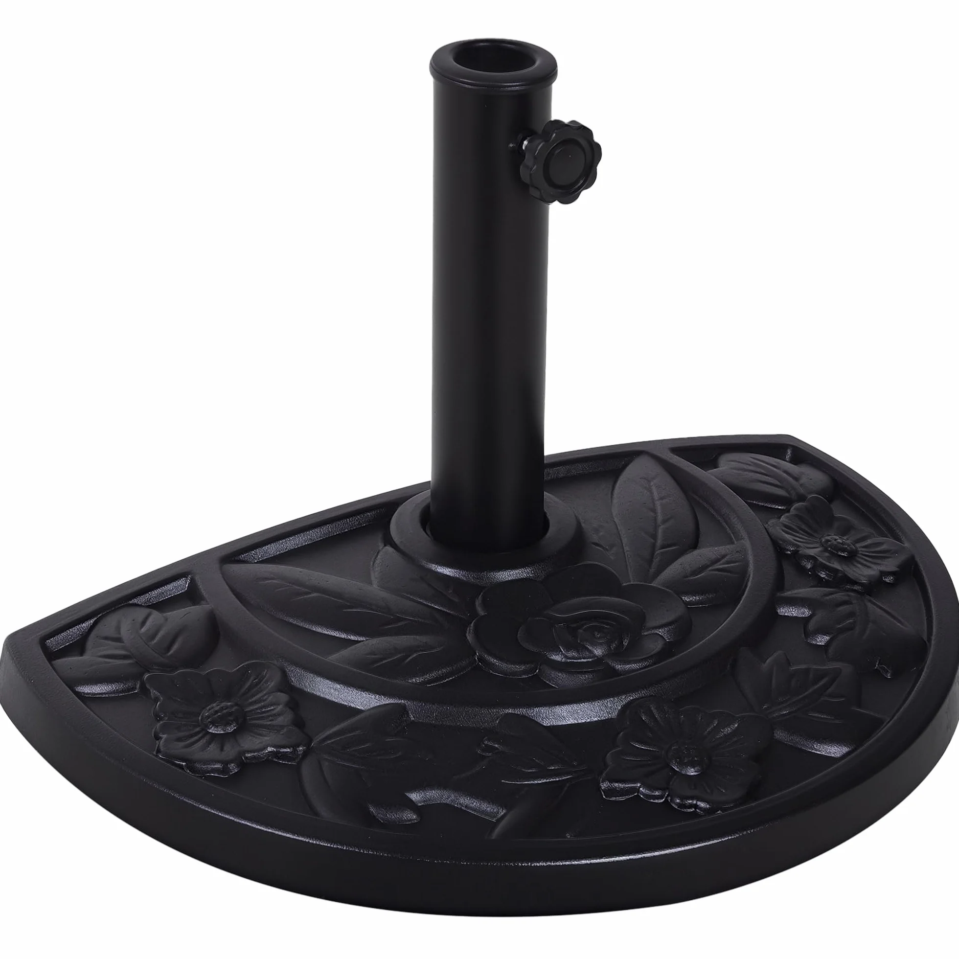 Outsunny Base per Ombrellone a Mezzaluna da Ø38 mm e Ø48 mm con Manovella, Basamento per Ombrellone in Resina, Base Ombrellone a Parete 50x31x32 cm, Nero