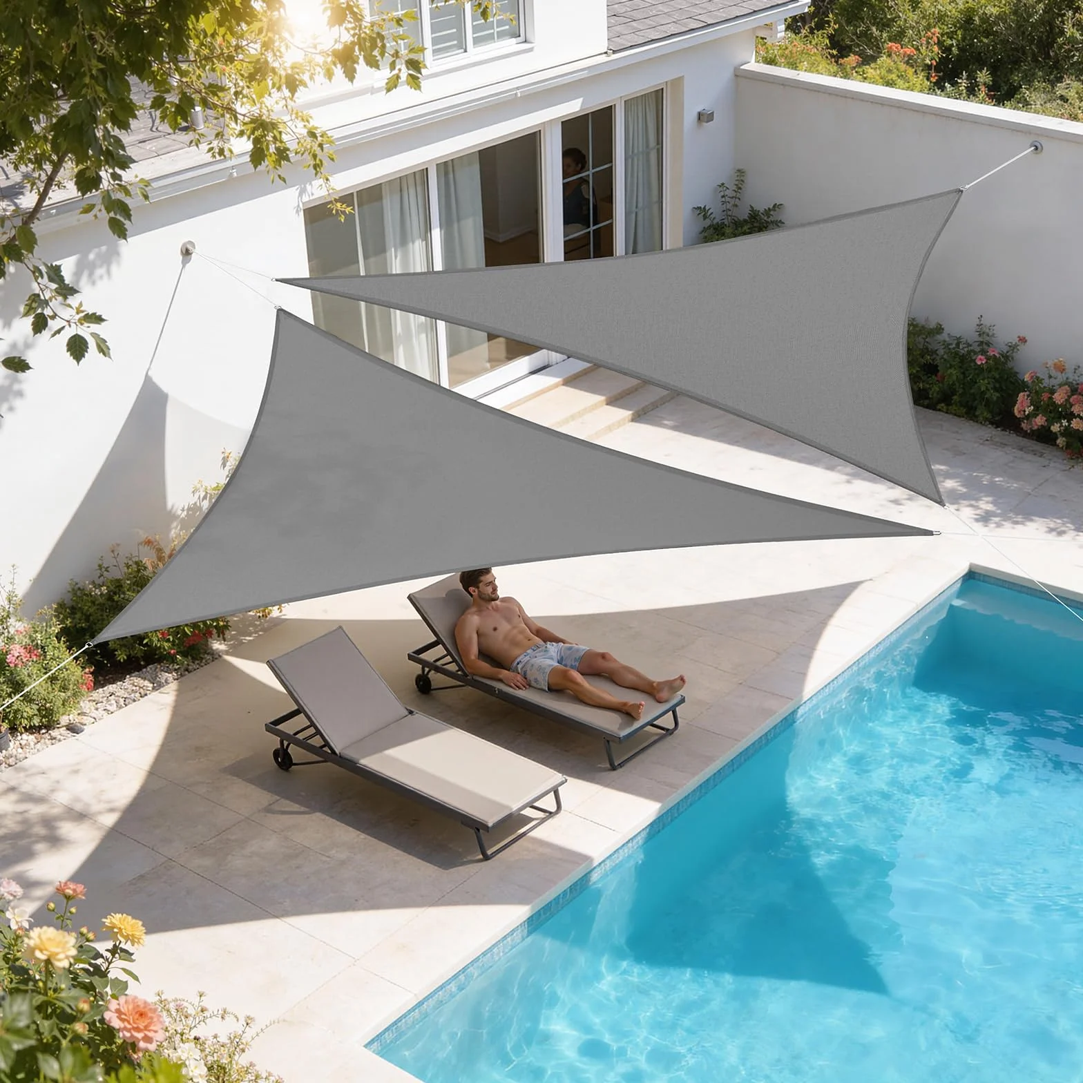 WOLTU Vela ombreggiante 5x7x7m HDPE 180 g/m² Traspirante Tenda a Vela Parasole Triangolare Anti UV Grigio