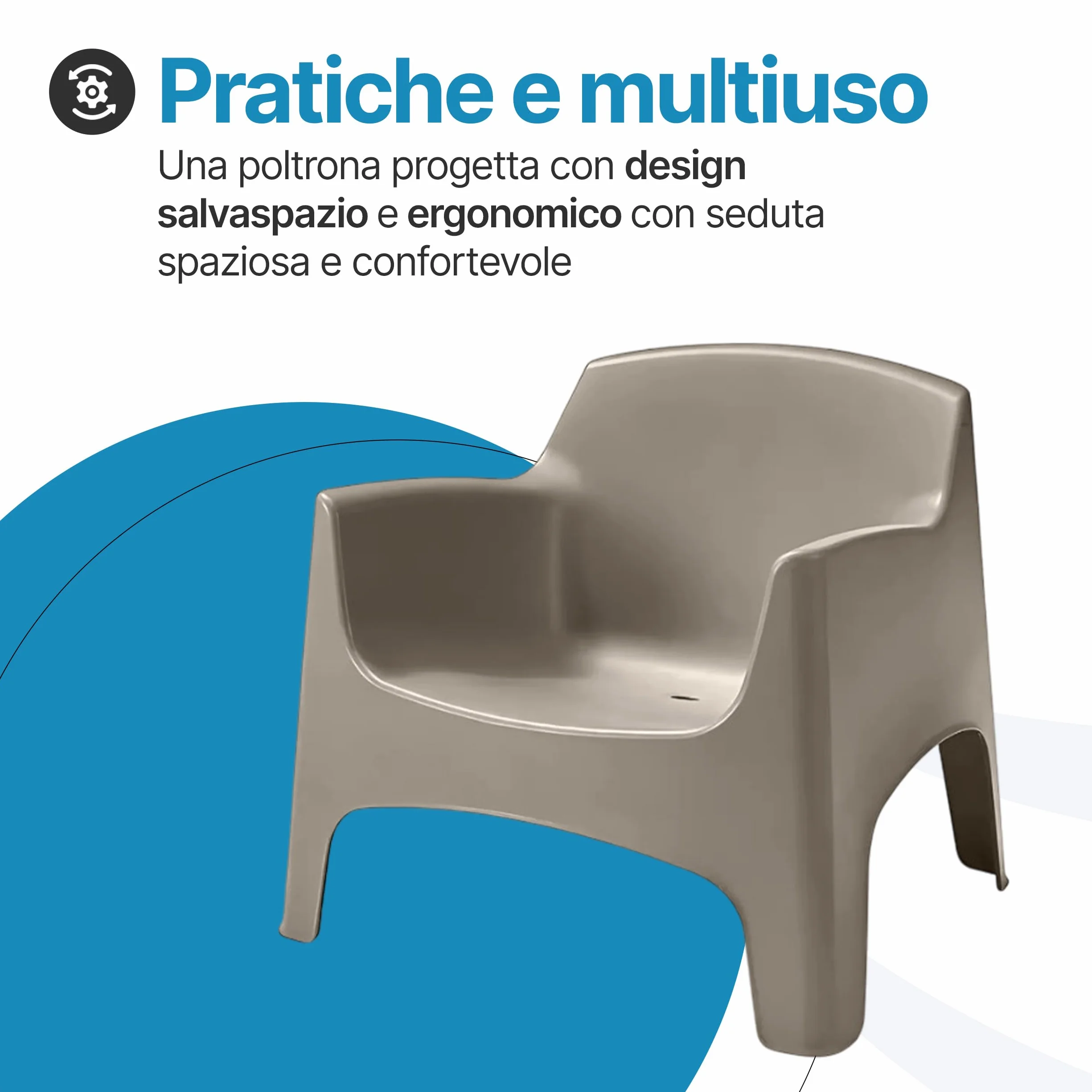Tomaino Poltrona da esterno Ibiza XL Sedia da giardino in plastica impilabile 79x74x70 cm tortora