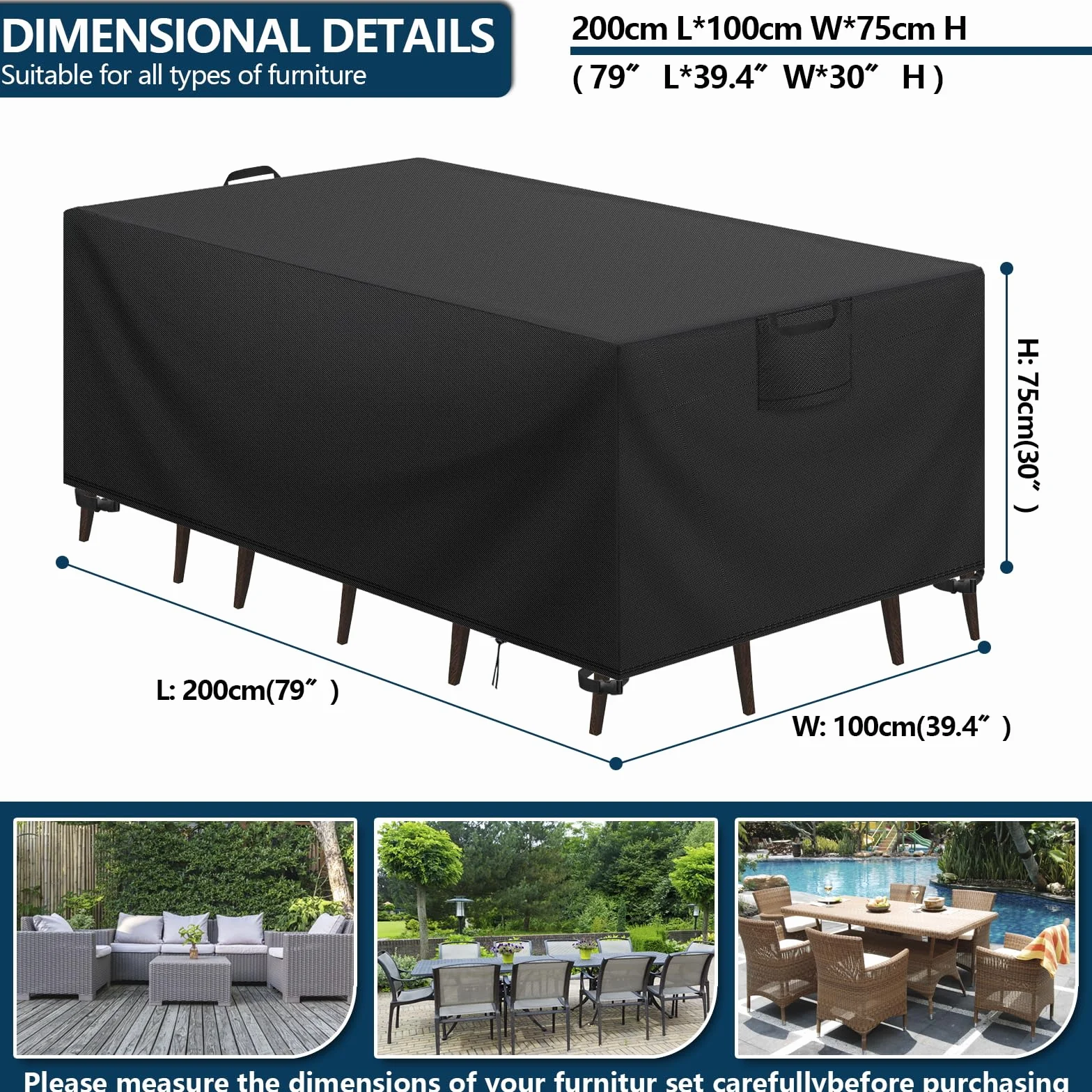 Copertura Tavolo Esterno Impermeabile 420D Oxford Nero 200x100x75 cm
