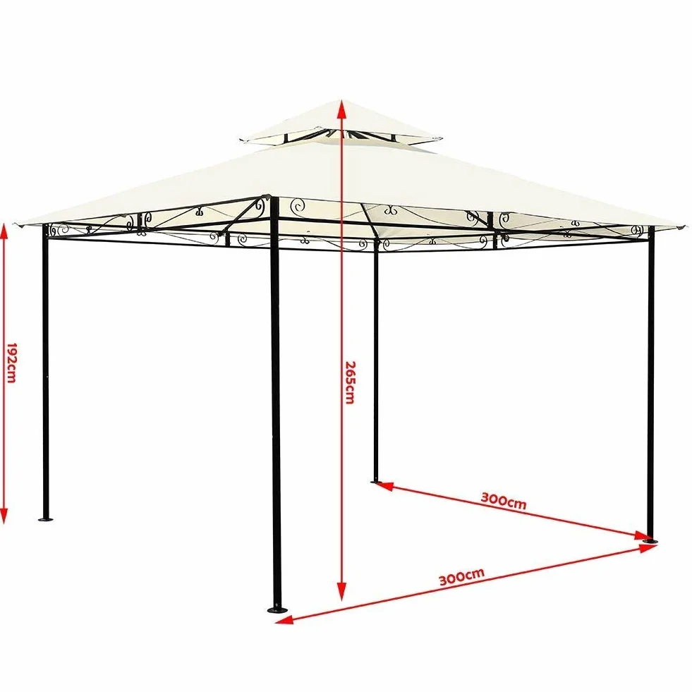 Bakaji Gazebo 3x3 mt Struttura Tubolare Acciaio Inox Antipioggia Impermeabile Antivento Beige
