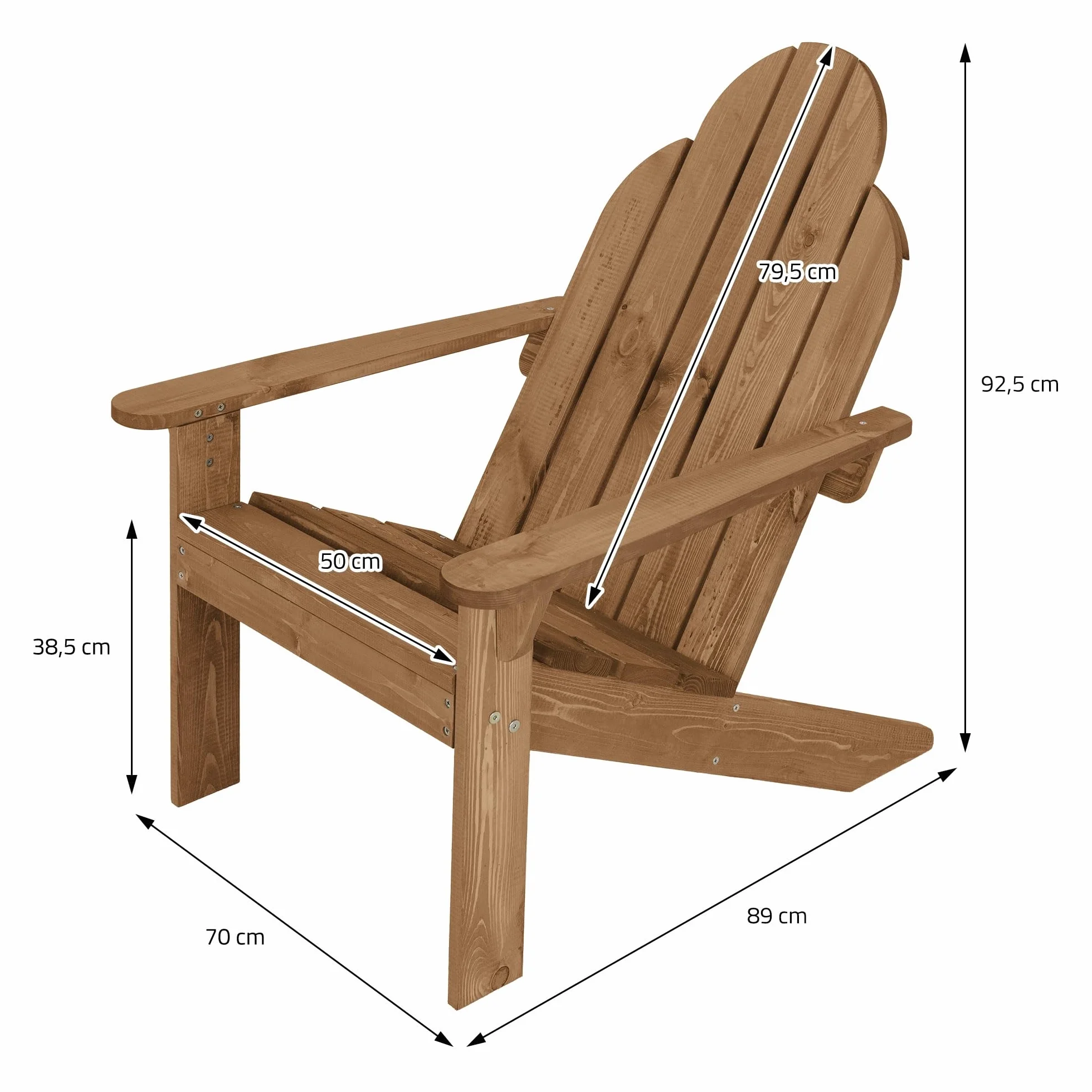 ECD Germany Sedia Adirondack in Legno Massiccio di Abete 92,5 x 70 x 89 cm Marrone Poltroncina da Giardino con Schienale e Braccioli Seduta Ergonomica Resistente alle Intemperie Costruzione Robusta