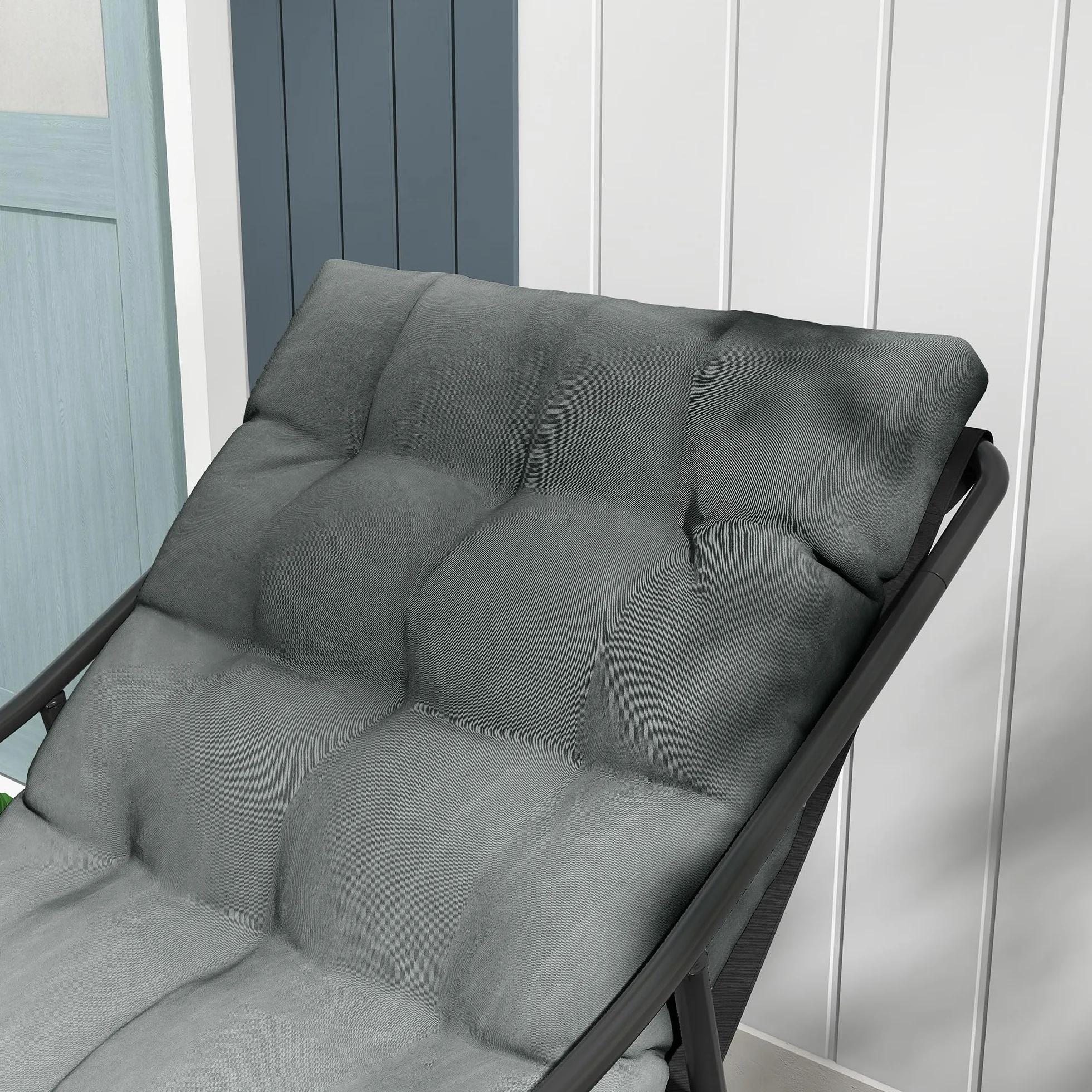 Outsunny Poltrona da Giardino con Cuscino Imbottito in Cotone PP, Poltroncina per Esterno in Acciaio e Poliestere, 62x110x88 cm, Grigia e Nera