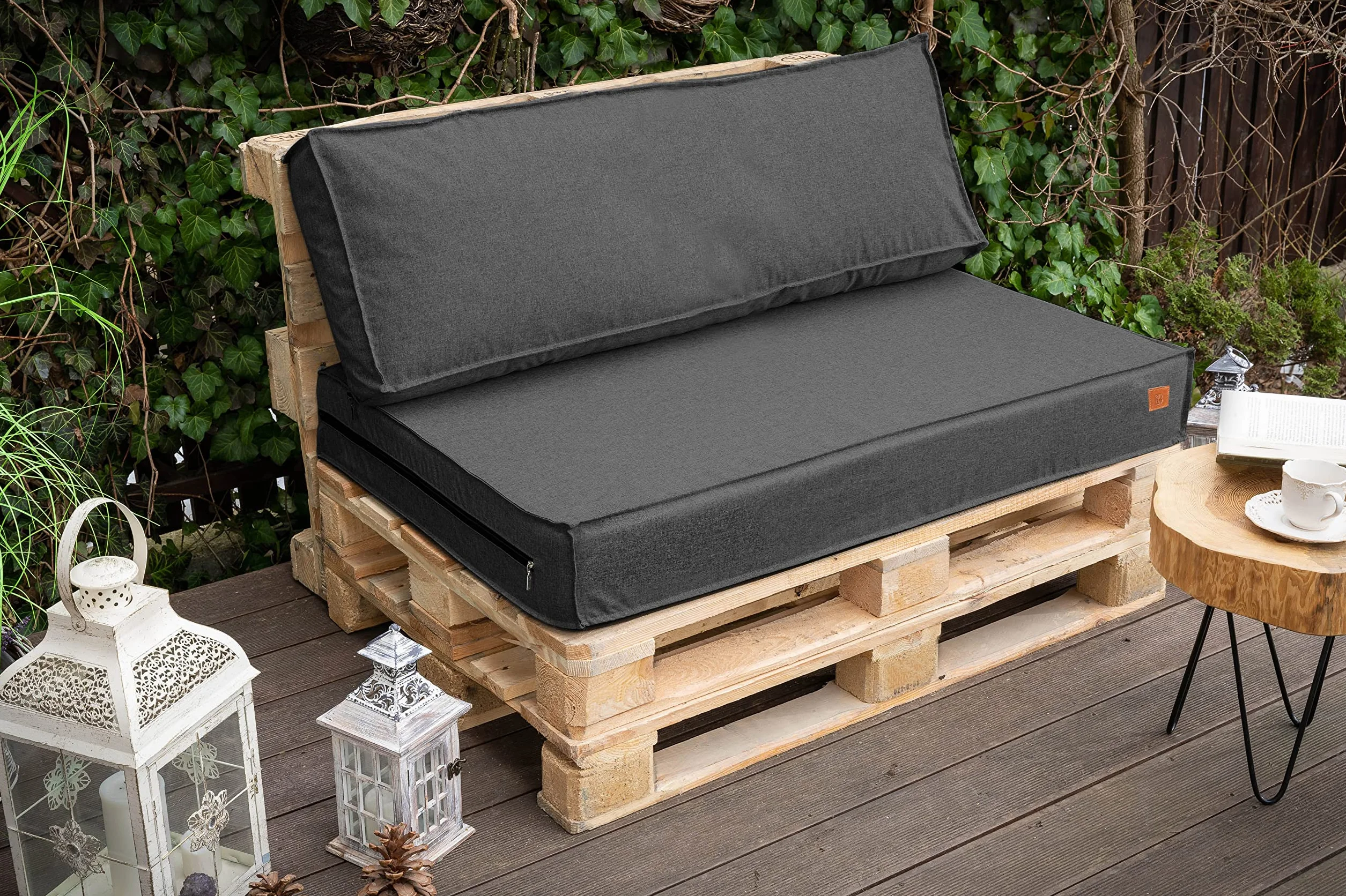 Cuscini per Pallet 120x80 Set per Divano Pallet, Impermeabili Cuscino Pallet Prodotto nell'UE, Cuscini da Giardino 2 Parti Set (Grigio Scuro)