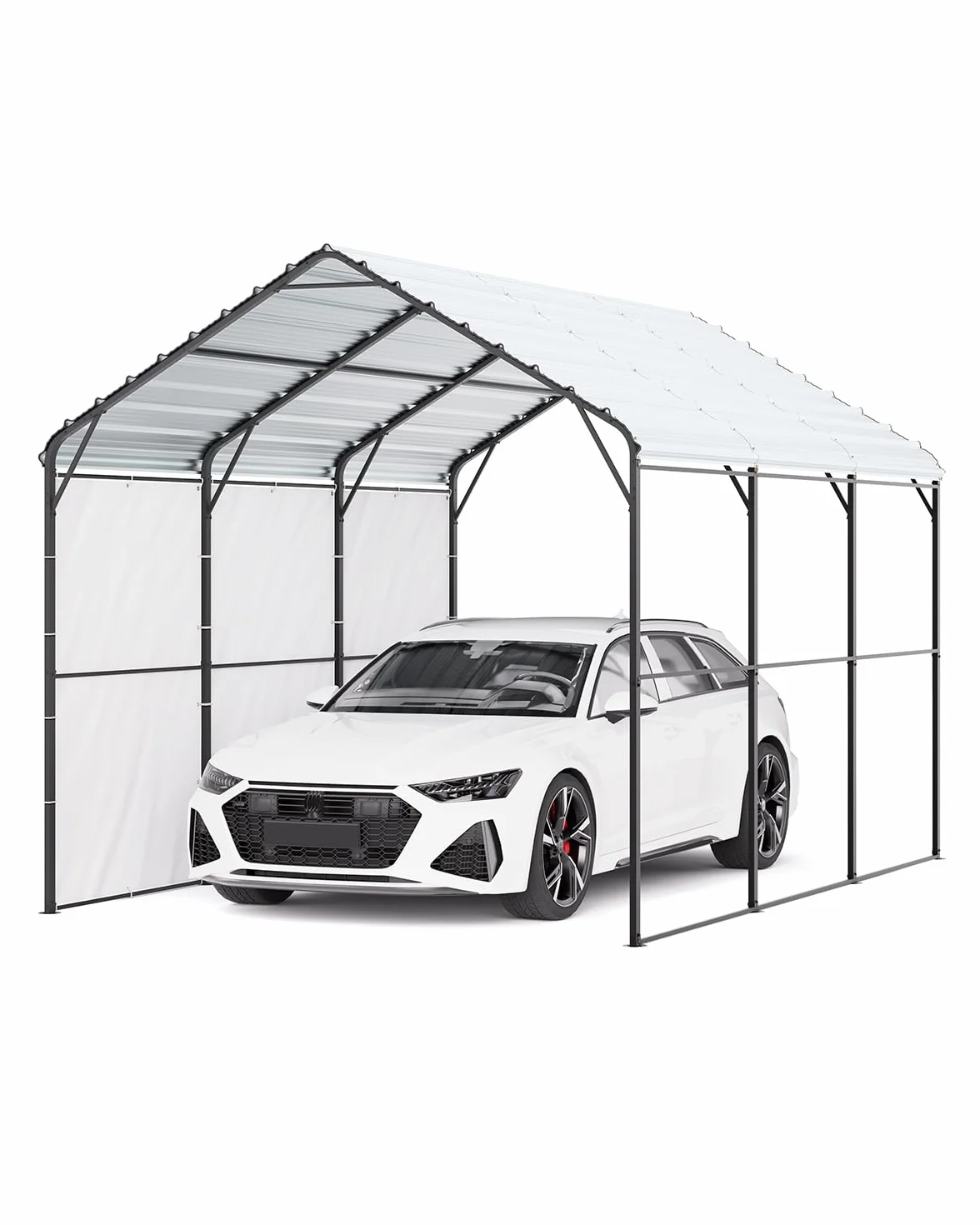 VEVOR Carport in Metallo per Impieghi Gravosi 3 x 4,5 x 3,15 m Tetto in Acciaio Zincato Tenda da Garage Pareti Laterali Rimovibili