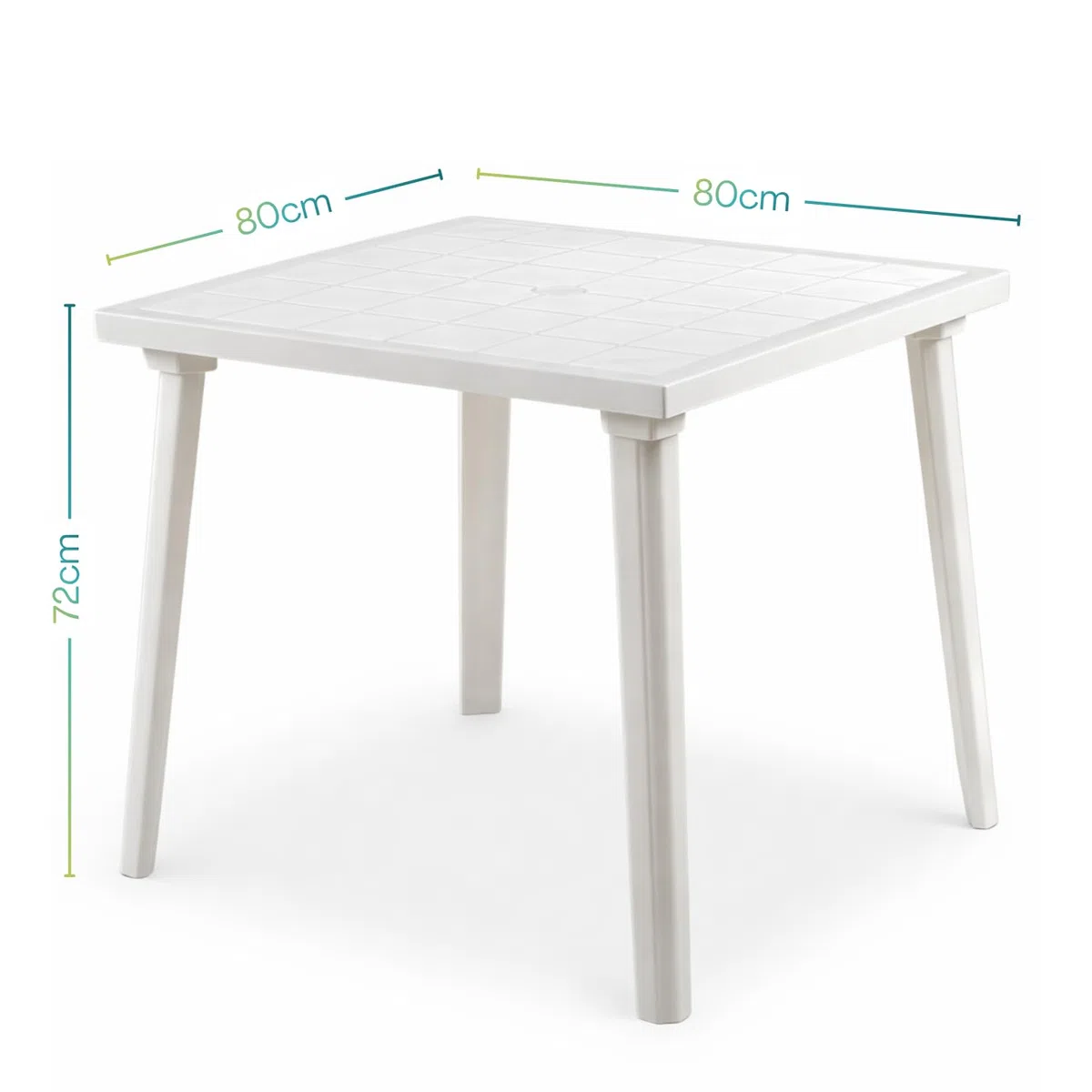 PALUPLUS Tavolo Quadrato da Giardino in Plastica colore Bianco, Misura 80x80x72 cm, Tavolino con 4 Gambe in Polipropilene, Arredo per Esterno, Terrazzo, Balcone, Patio, Made Italy -WEEK595F -5,5