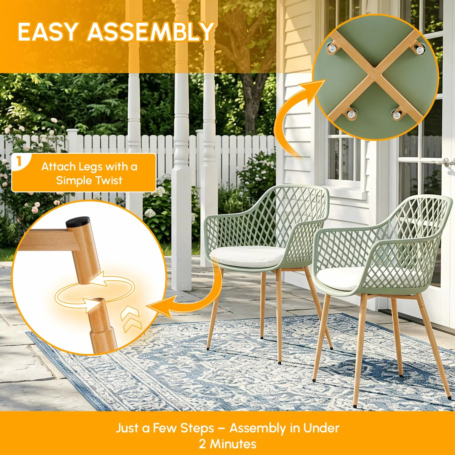 buybyroom Set di 6 sedie da giardino in plastica con bracciolo, resistenti alle intemperie, per giardino, balcone, terrazza, bistrò, balcone