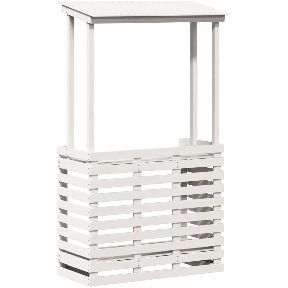vidaXL Tavolo Bar da Esterno con Tetto Bianco 112,5x57x195,5 cm Legno