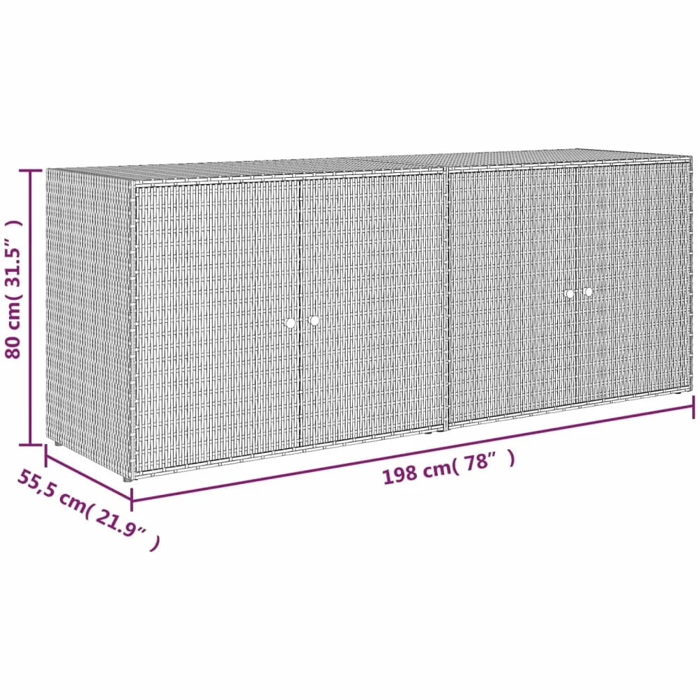 vidaXL Mobile Portaoggetti da Giardino Grigio 198x55,5x80cm Polyrattan