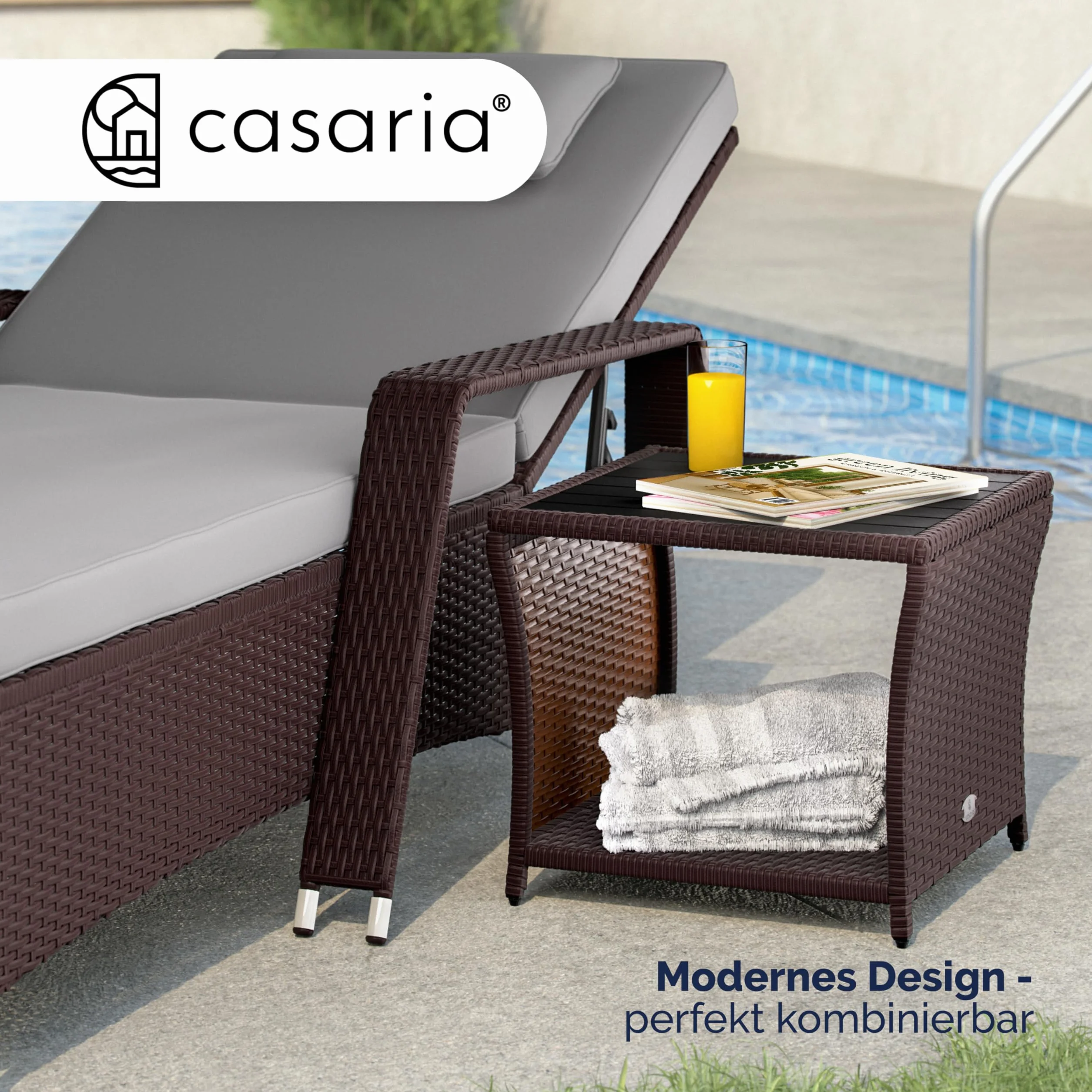 Casaria Tavolino in Polyrattan WPC 45x45x40cm Altezza regolabile Tavolo Basso da Giardino