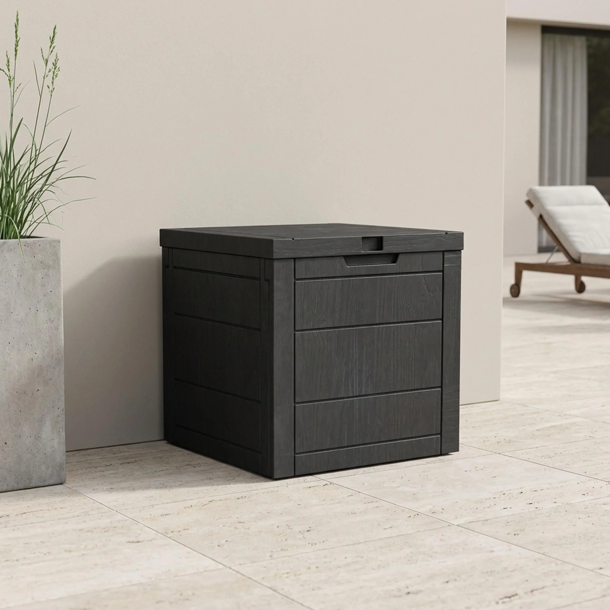 FRANKYSTAR® Neo 35 - Baule Portaoggetti da Giardino 54x53x56 cm Contenitore Lucchettabile in Resina Antracite