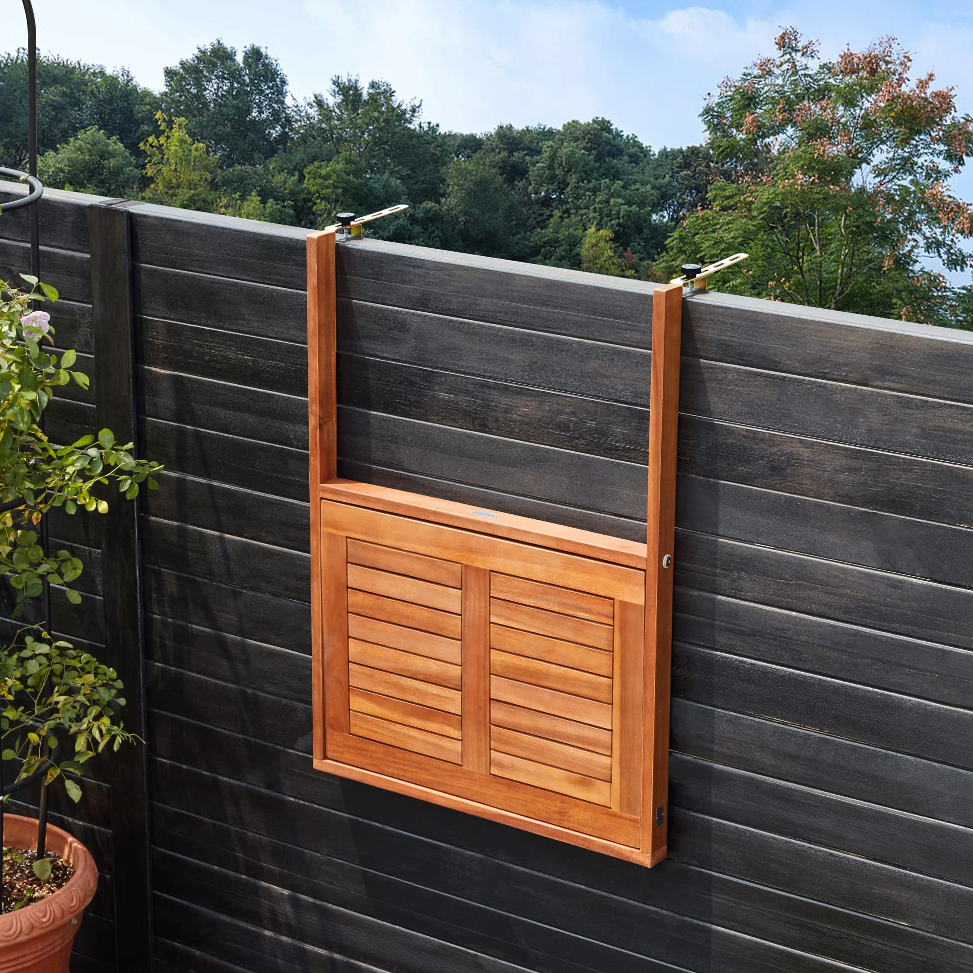 Casaria Tavolo Pensile Legno Acacia Pieghevole 65x45x87cm Tavolino da Ringhiera Balcone Esterno