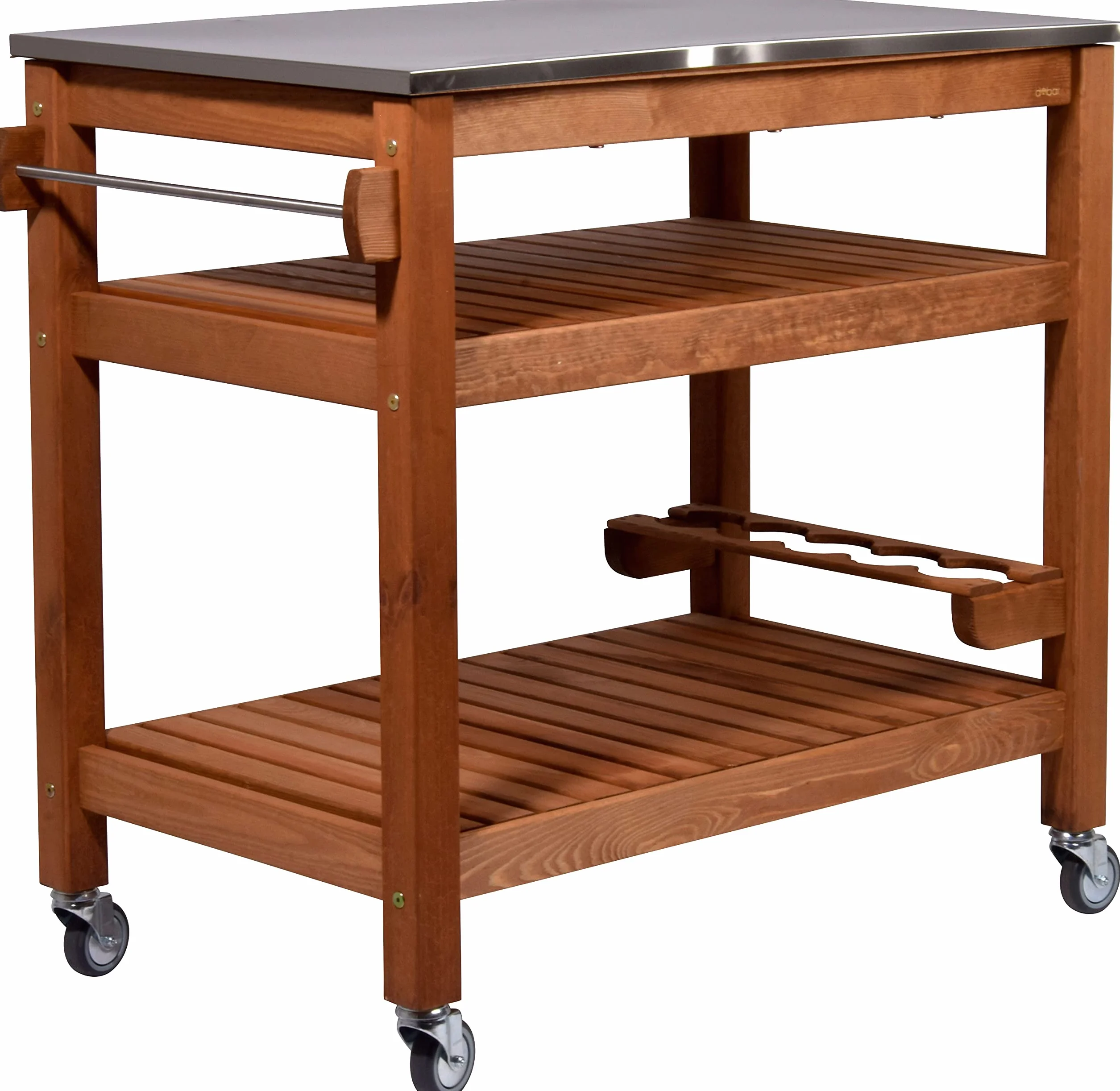 dobar® 35540FSCe Tavolo multifunzione con carrello arrotolabile legno massiccio piastra acciaio inox 94x58x90 cm Marrone