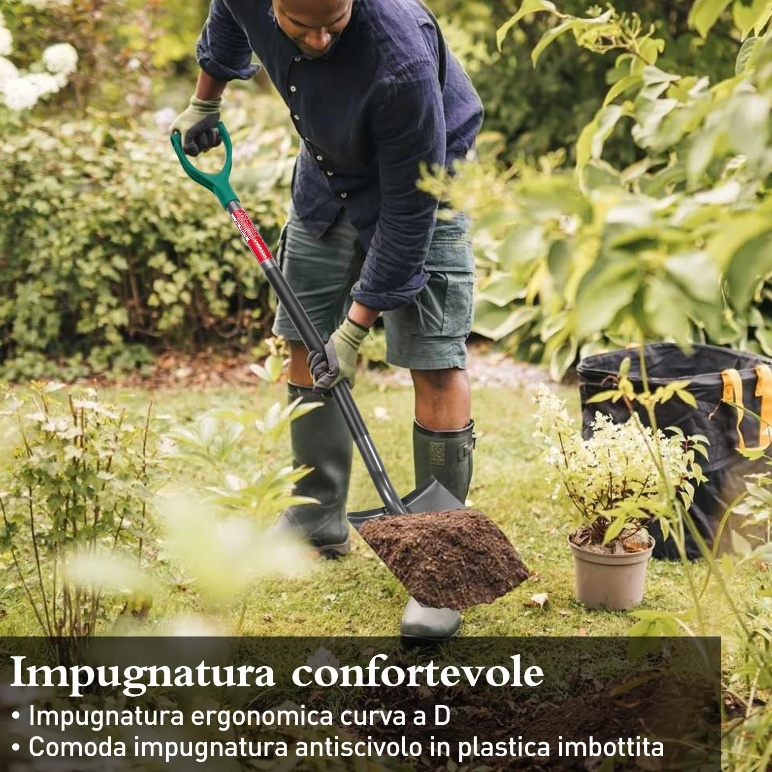 HYCHIKA Pala da Giardino Circolare, Vanga da Giardinaggi, Pala da Scavo, Acciaio Temprato di Alta Qualità, Manico Ergonomico Impugnatura a D, per Piante, Agricola, Diserbo, Spalatura Neve