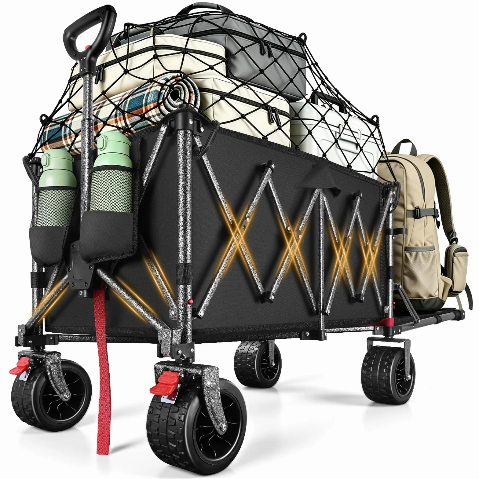 Carrello Spiaggia YEAUPE PRO XXXL con Grandi Ruote Girevoli 360°, 250kg 200-300L, Nero