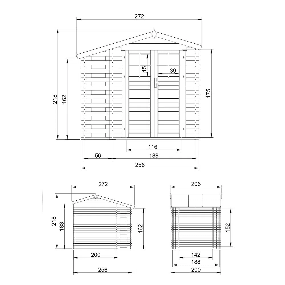 Casetta Giardino - Casetta da Giardino in Legno con Legnaia da Esterno con serratura di alta qualità L206xL272xA218 cm/ 3,53 m2 + 0,97 m2 - Piccola Casetta in Legno, Rimessa Attrezzi TIMBELA M386F