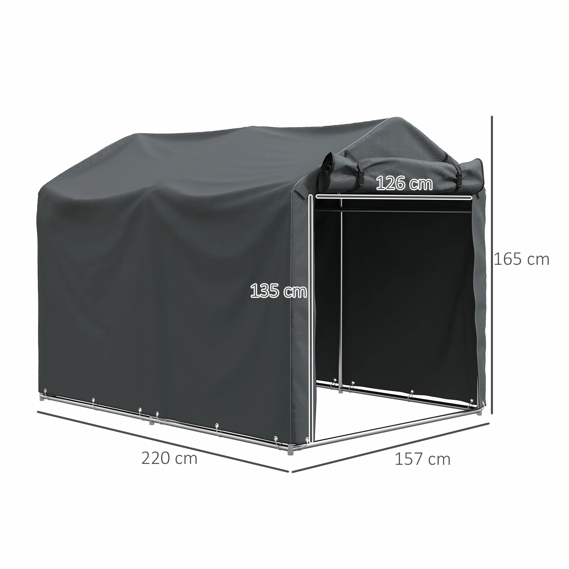 Outsunny Tenda Garage 2.2x1.6 m Ingresso Avvolgibile Metallo Zincato PE Moto Attrezzi Giardino Grigio Scuro