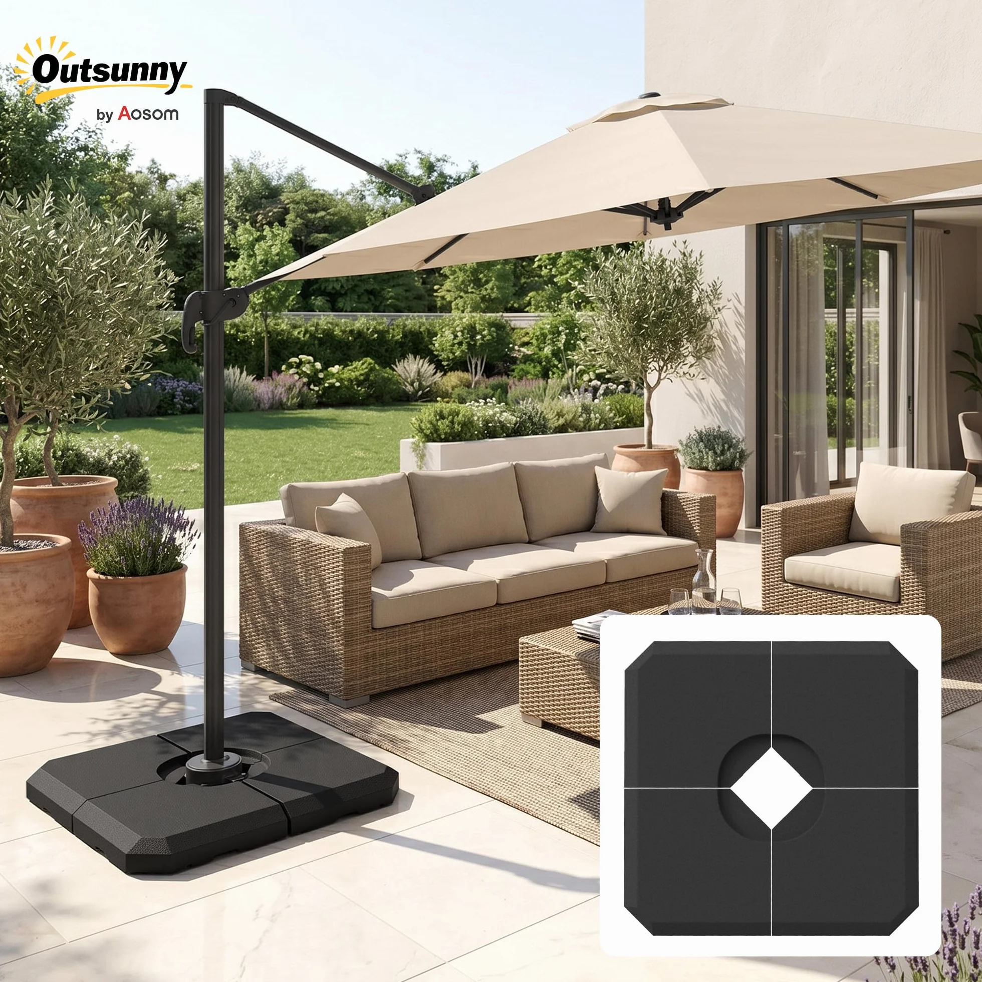 Outsunny Base per Ombrellone a Braccio da 4 Pezzi, Basamento Riempibile con Acqua o Sabbia per Basi a Croce da 100x100cm, Nero