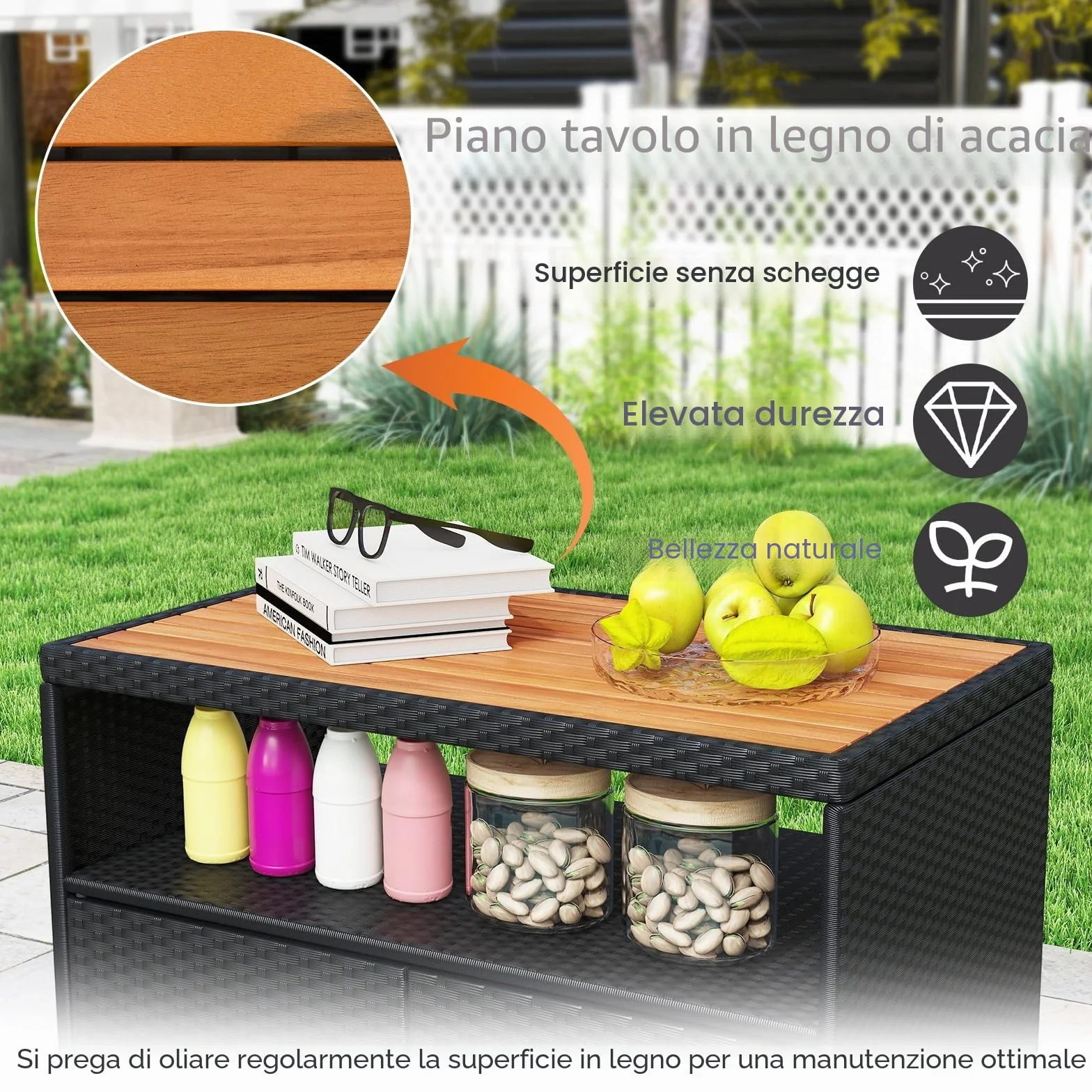 GIANTEX Armadietto da Giardino in Rattan con Piano di Lavoro e Scaffale, Ideale per Esterni, Giardino, Balcone e Piscina, 90 x 53 x 66 cm