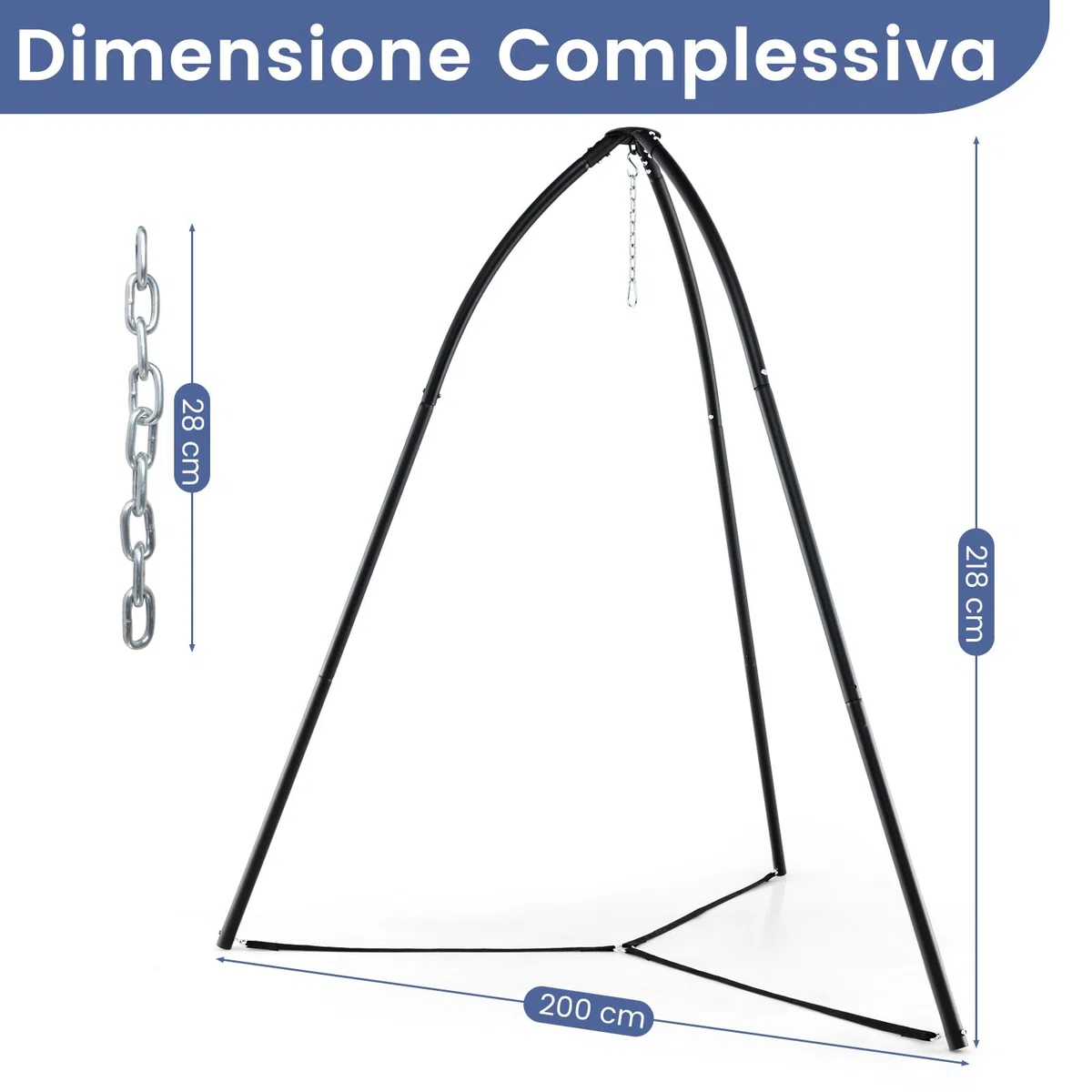 COSTWAY Supporto per Sedia Sospesa, Supporto per Sedia Altalena in Metallo con Catena Sospesa, Supporto per Altalena a Triangolo, Portata 200 kg, per Patio, Giardino