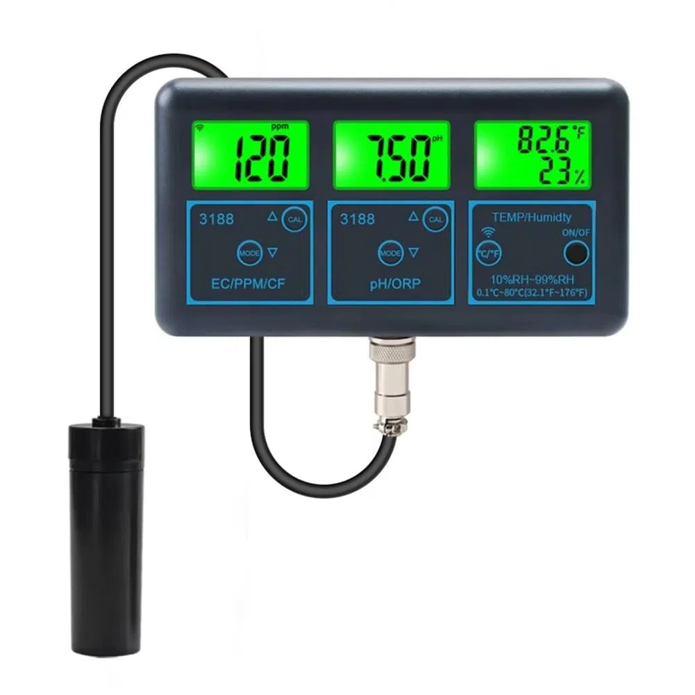 Breeshy Tuya WiFi 7 In1 Tester di Qualità 'Acqua Analizzatore di Acqua Multi-Parametro PH/ORP/EC/PPM//Umidità/Temperatura Monitor Metro Spina EU