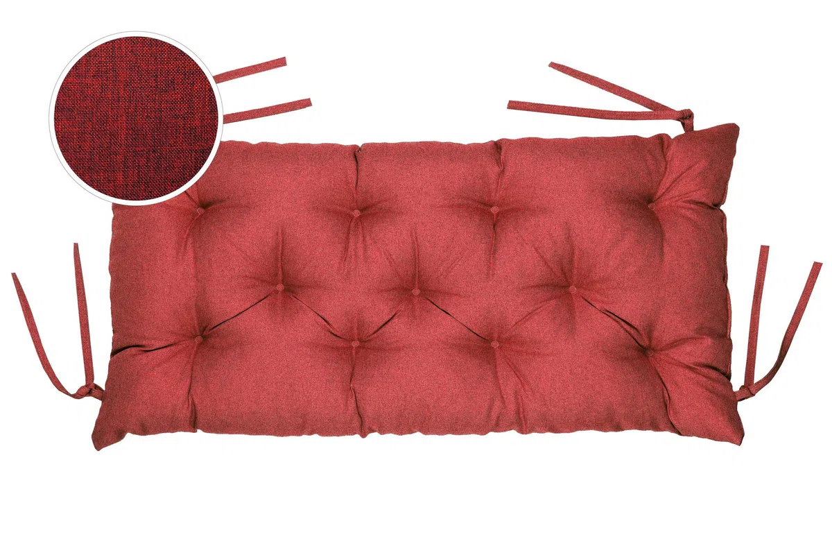 Cuscino Per Panca Da Giardino Trapuntato Con Passanti 110x40x12 Rosso Scuro