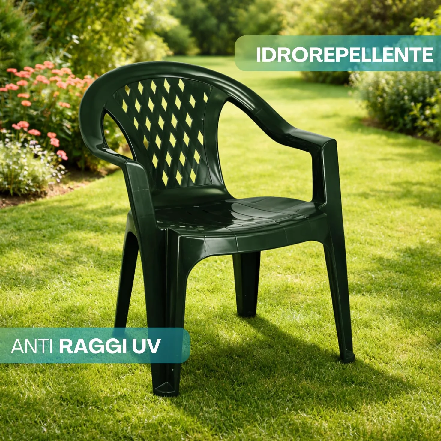 PALUPLUS Set 4 Sedie da Giardino in Polipropilene Verde 57x61,5x79 cm Impilabile per Esterno ed Interno Made in Italy
